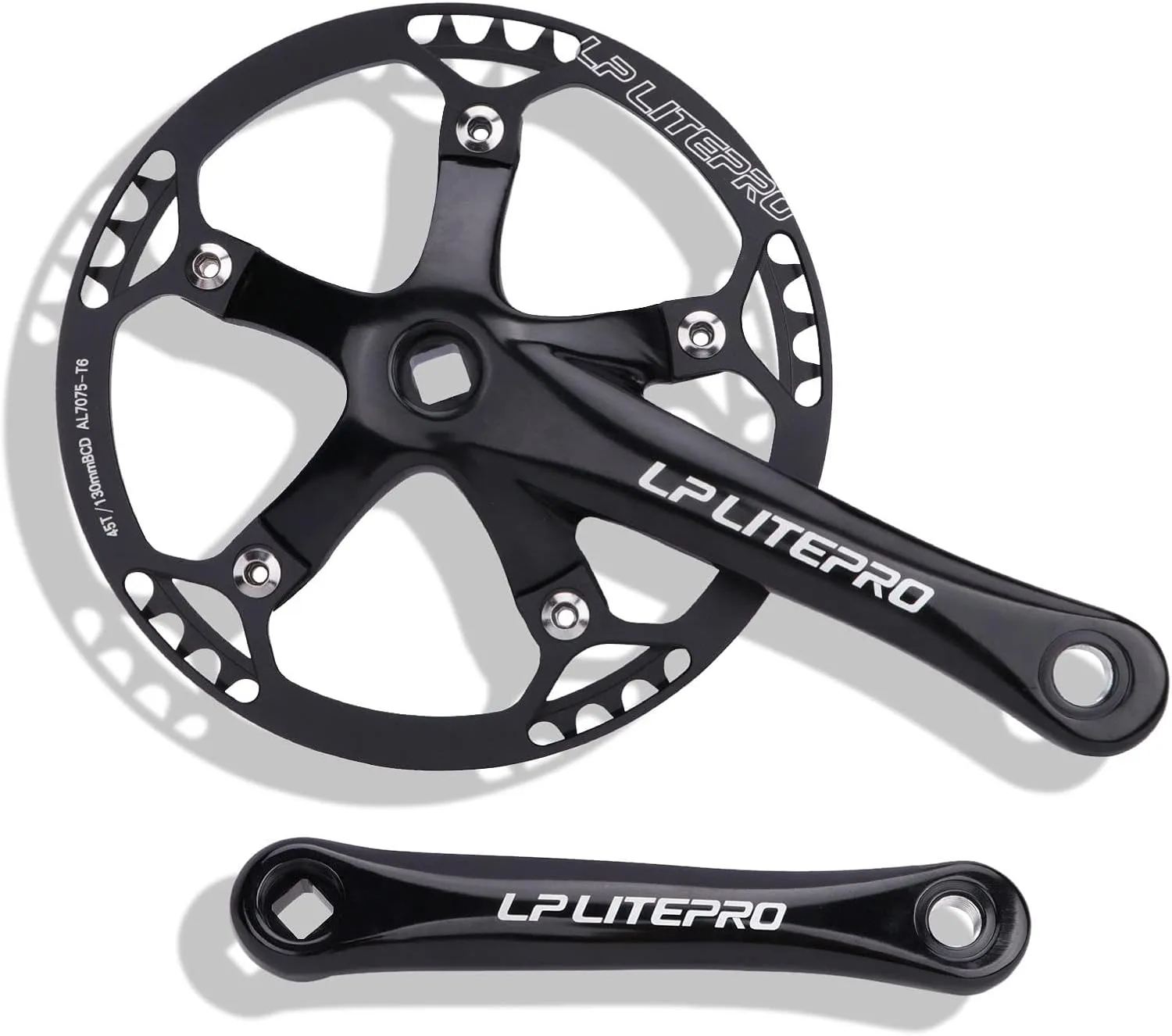 Folding Bikes Crankset 170mm Mountain Bikes Bikes Square Taper Crank Arm Set Aluminum Alloy Mountain Bicycles Crankset With 45T/47T/53T/56T/58T Chainring And Bolts For 6-10 Speed ( Color : Black , Siz