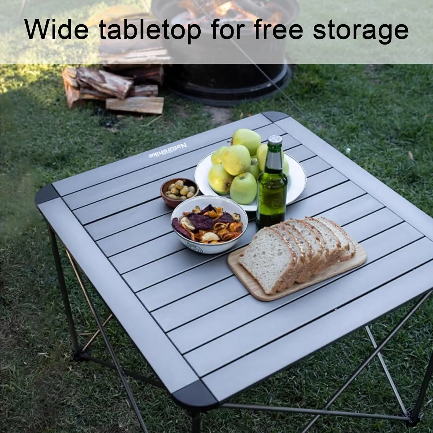 Folding Camping Square Table with Carrying Bag, Outdoor Portable Picnic Folding Table, Lightweight Aluminum Adjustable Square Table, 2 Sizes, Suitable for Outdoor, Camping, Picnic, Backyard, BBQ(Silve