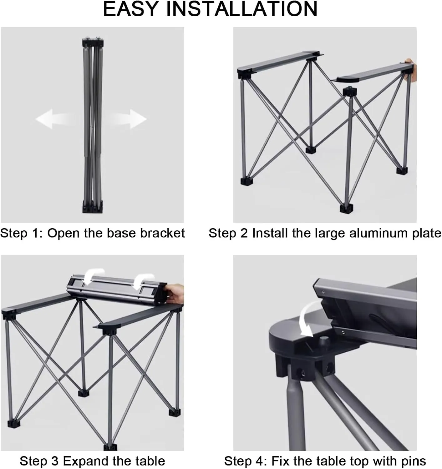Folding Camping Square Table with Carrying Bag, Outdoor Portable Picnic Folding Table, Lightweight Aluminum Adjustable Square Table, 2 Sizes, Suitable for Outdoor, Camping, Picnic, Backyard, BBQ(Silve