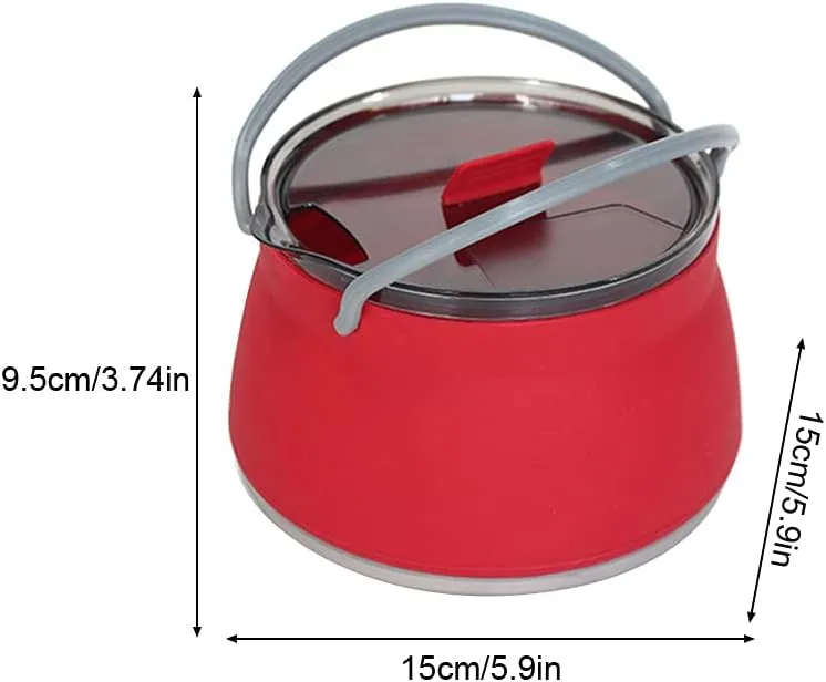 Folding Saucepan, Camp Cookware Hiking Silicone Folding Saucepan Water Kettle With Lid Cookware Travel Camping Pot(Red)