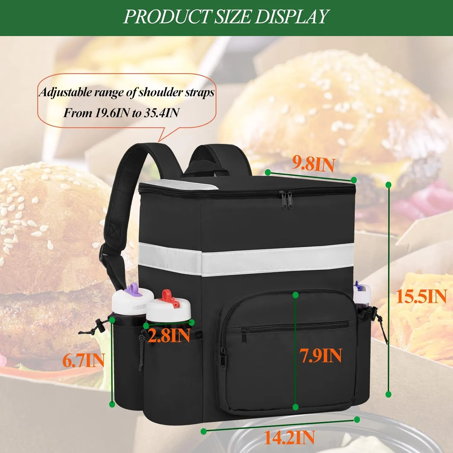 Food Delivery Backpack Pizza Delivery Bag Insulated Delivery Bag with Cup Holders, Delivery Backpack with Support Boards for Bike Delivery, Food Delivery Bag for Carry HOT/COLD (Black)