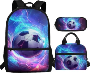 Football School Backpack for Boys 8-12 Elementary School Bookbag With Lunch Bag Combo Kids Pencil Case Soccer School Bag 17inch Back Pack Middle School Student Shoulder Bag Set 3 In 1