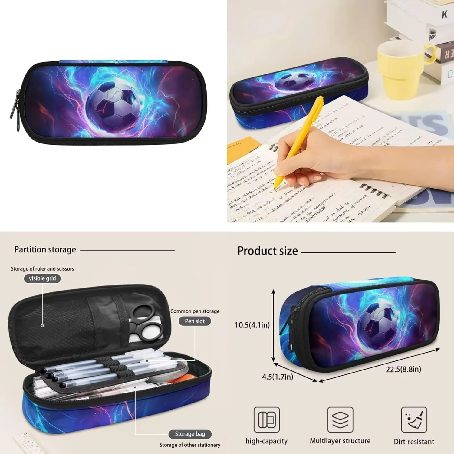 Football School Backpack for Boys 8-12 Elementary School Bookbag With Lunch Bag Combo Kids Pencil Case Soccer School Bag 17inch Back Pack Middle School Student Shoulder Bag Set 3 In 1