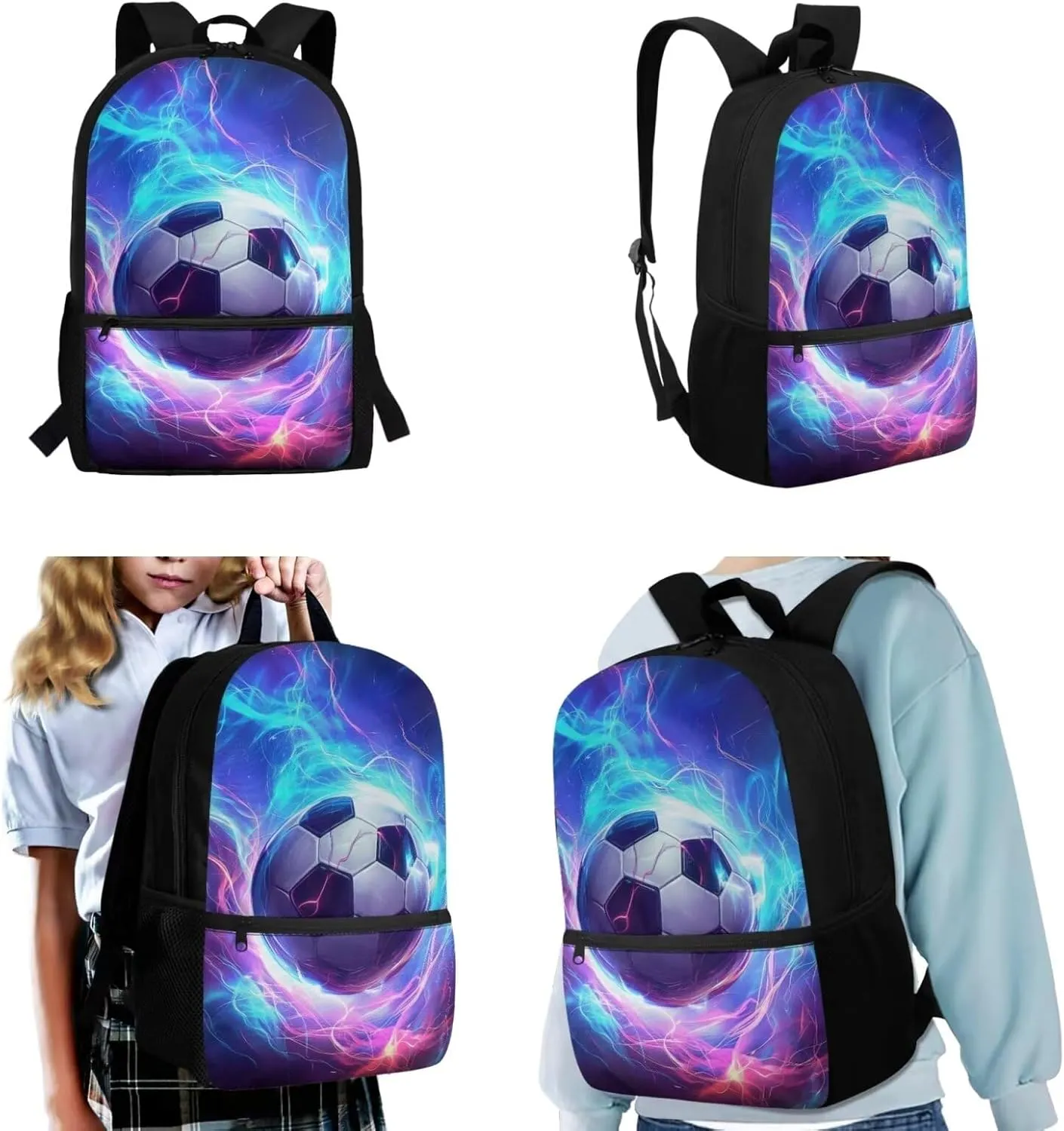 Football School Backpack for Boys 8-12 Elementary School Bookbag With Lunch Bag Combo Kids Pencil Case Soccer School Bag 17inch Back Pack Middle School Student Shoulder Bag Set 3 In 1