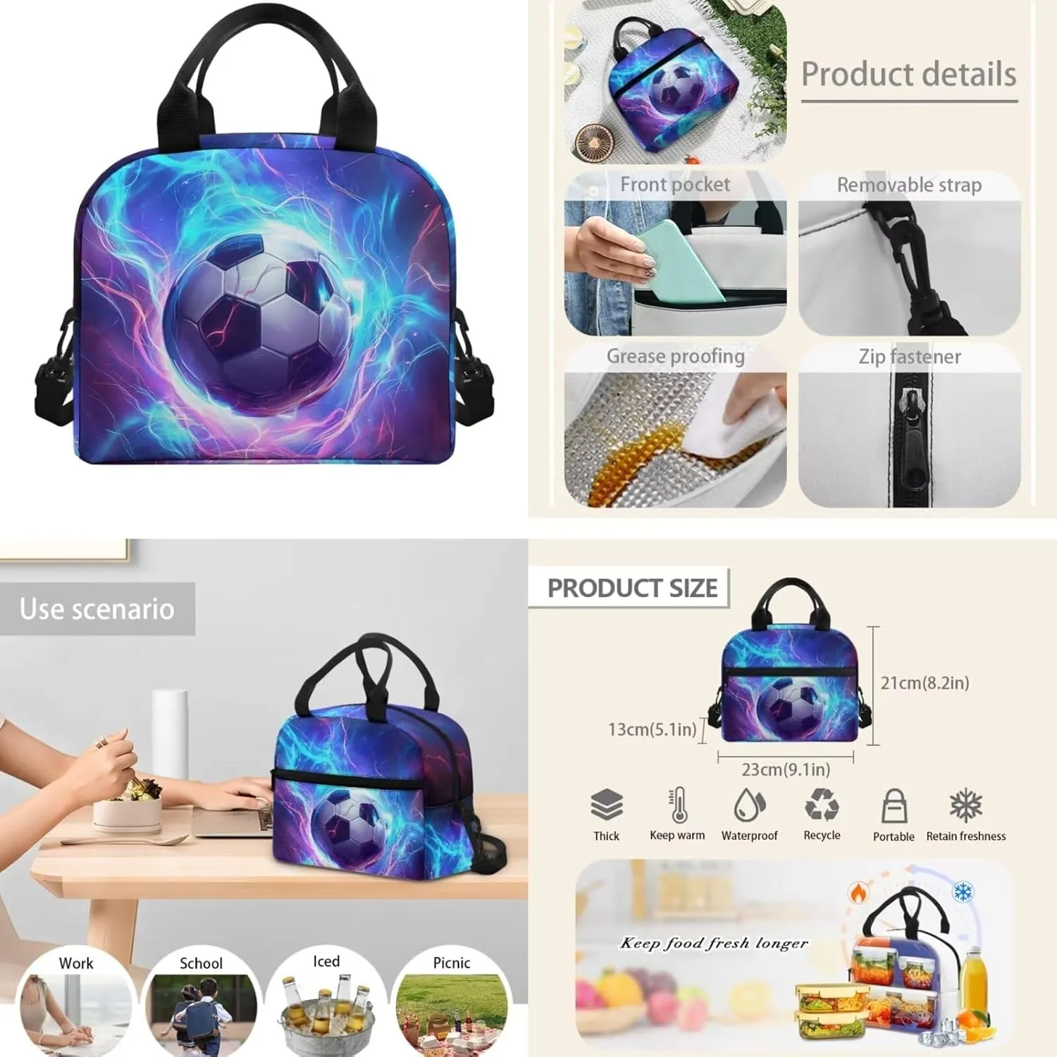 Football School Backpack for Boys 8-12 Elementary School Bookbag With Lunch Bag Combo Kids Pencil Case Soccer School Bag 17inch Back Pack Middle School Student Shoulder Bag Set 3 In 1