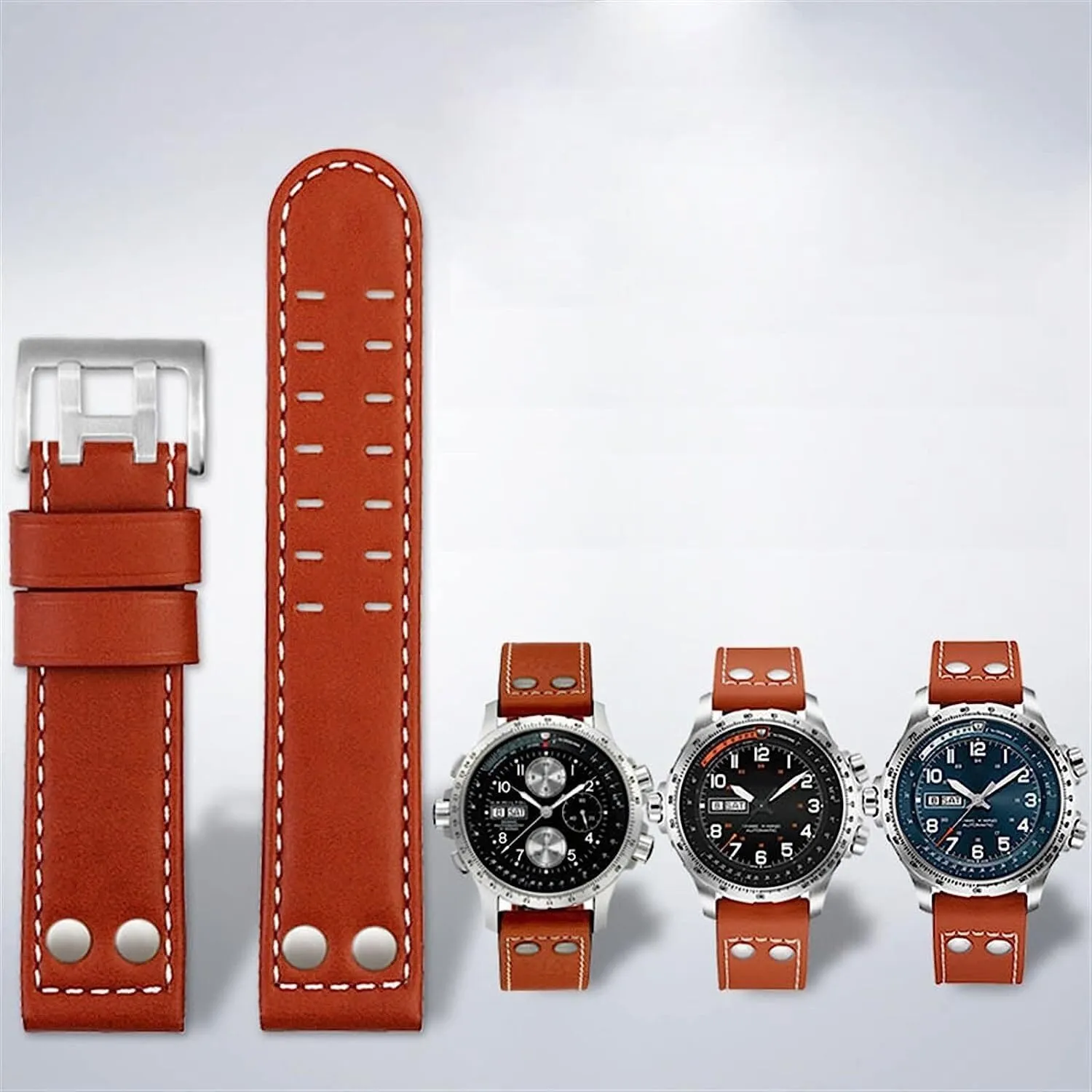 For Hamilton Aviation Watch H77616533 H77616533 Military Style Watch Strap Khaki Genuine Leather Jazz Field Men WatchBand