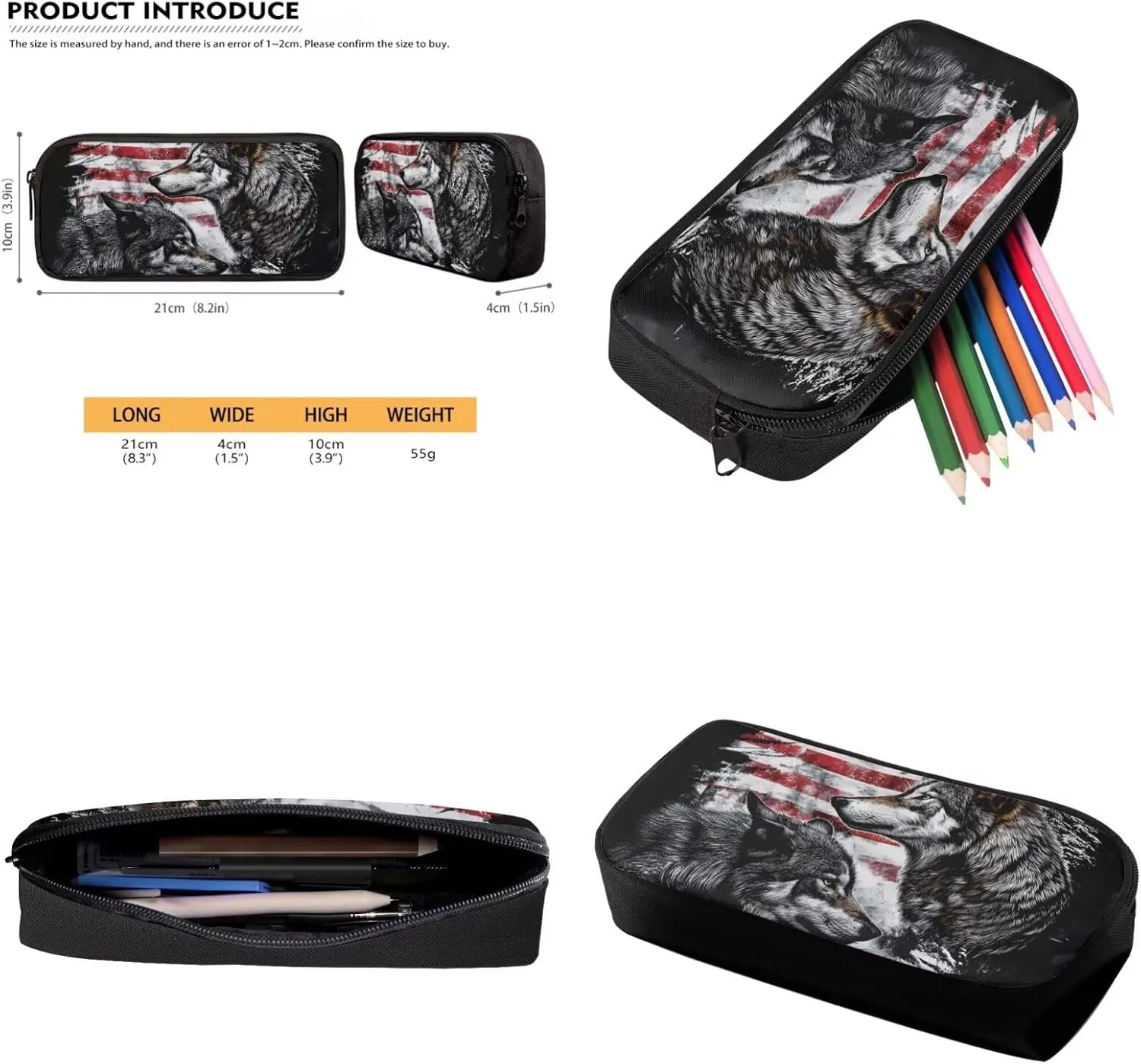 FOR U DESIGNS American Flag Wolf Backpacks for School Big Lightweight Boys Backpack and Lunch Box Set 3 in 1 School Bag Kids Boys Age 6-7 Years 4th Grade School Supplies 17 Inch