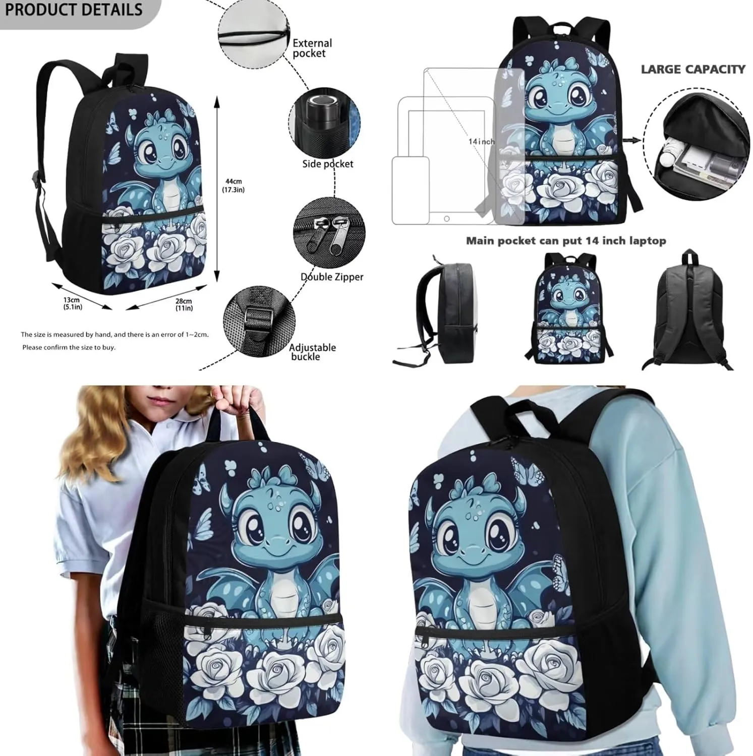 FOR U DESIGNS Axolotl Backpack for 5th Grade Girls Kawaii Blue School Bag and Lunch Bag Set 3 Pcs Elementary Kindergarten Bookbag Set for School Travel Rucksack