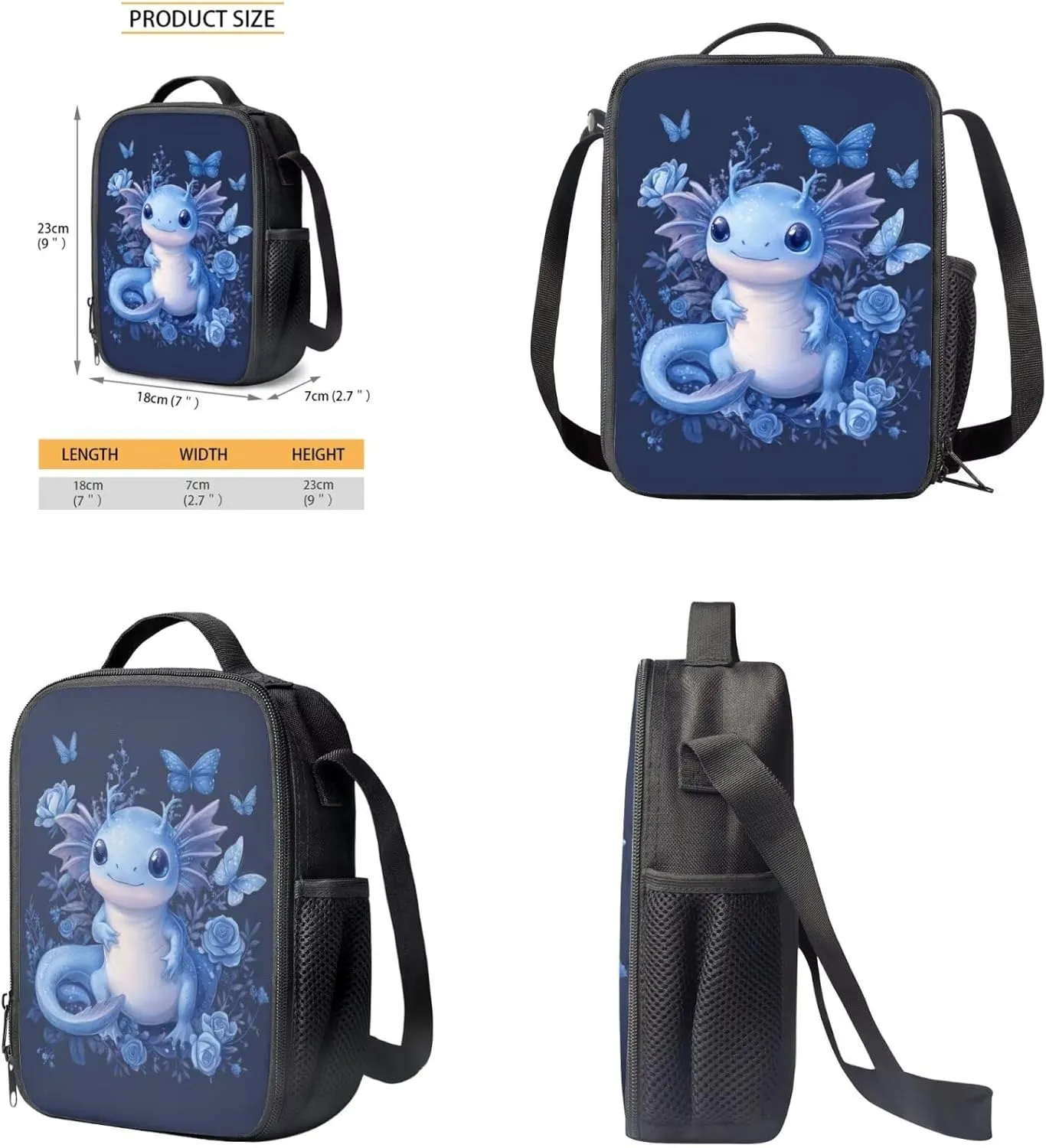 FOR U DESIGNS Axolotl Backpack with Lunchbox 3rd Grade Girls School Bags 8-10 Years Kawaii Kindergarten Elementary Bookbag Set 3 Piece Kids Book Bags for Girls Mochilas Para Niñas