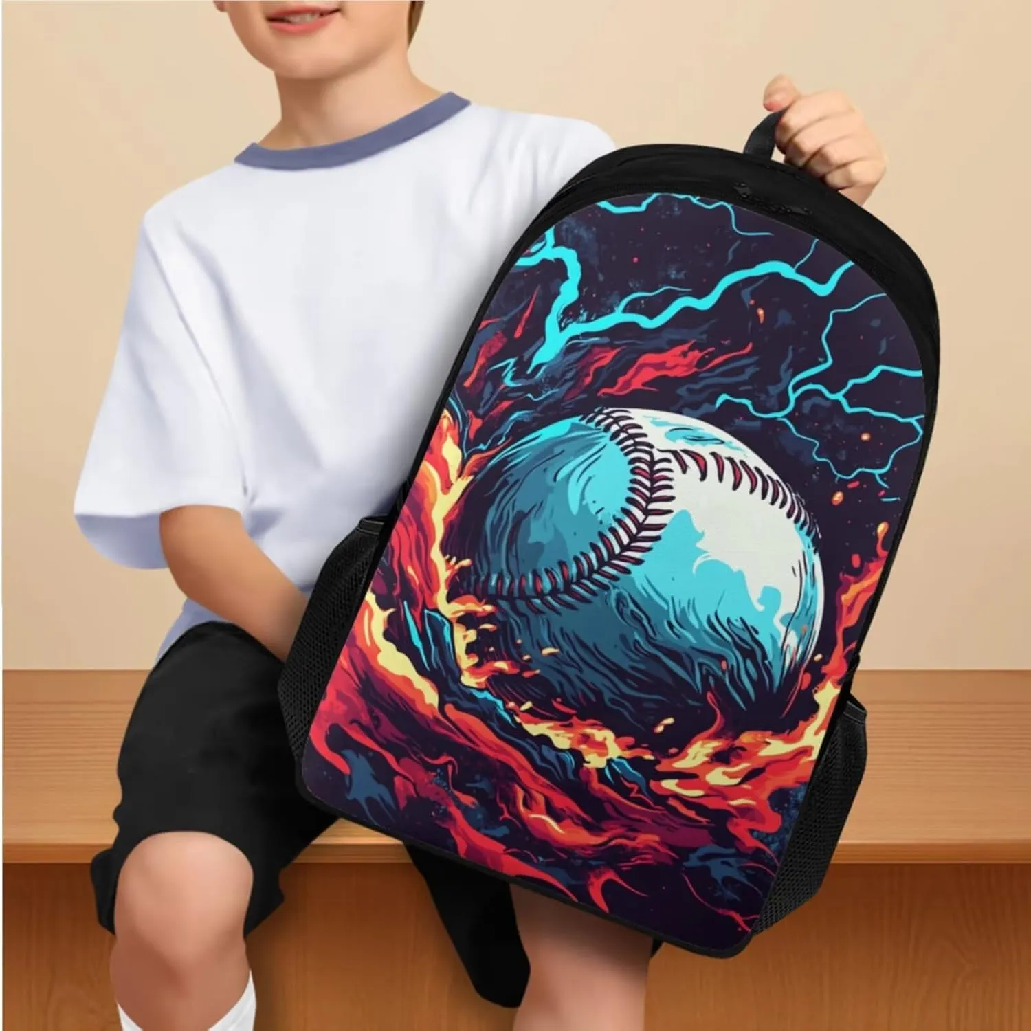 FOR U DESIGNS Baseball Bookbag for Boys 8-12 Lightweight Cool Middle School Book Bags 6th Grade Boys Elementary Bookbag and Lunch Box Set 4 Piece Casual Daypack