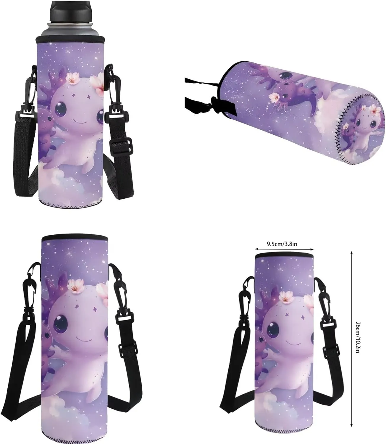 FOR U DESIGNS Girls Axolotl Backpack with Lunchbox Kawaii Bookbag Set Ages 6-8 Lightweight 17 Inch School Bag Grade 1 Cute Book Bags for Kids Purple Travel Rucksack