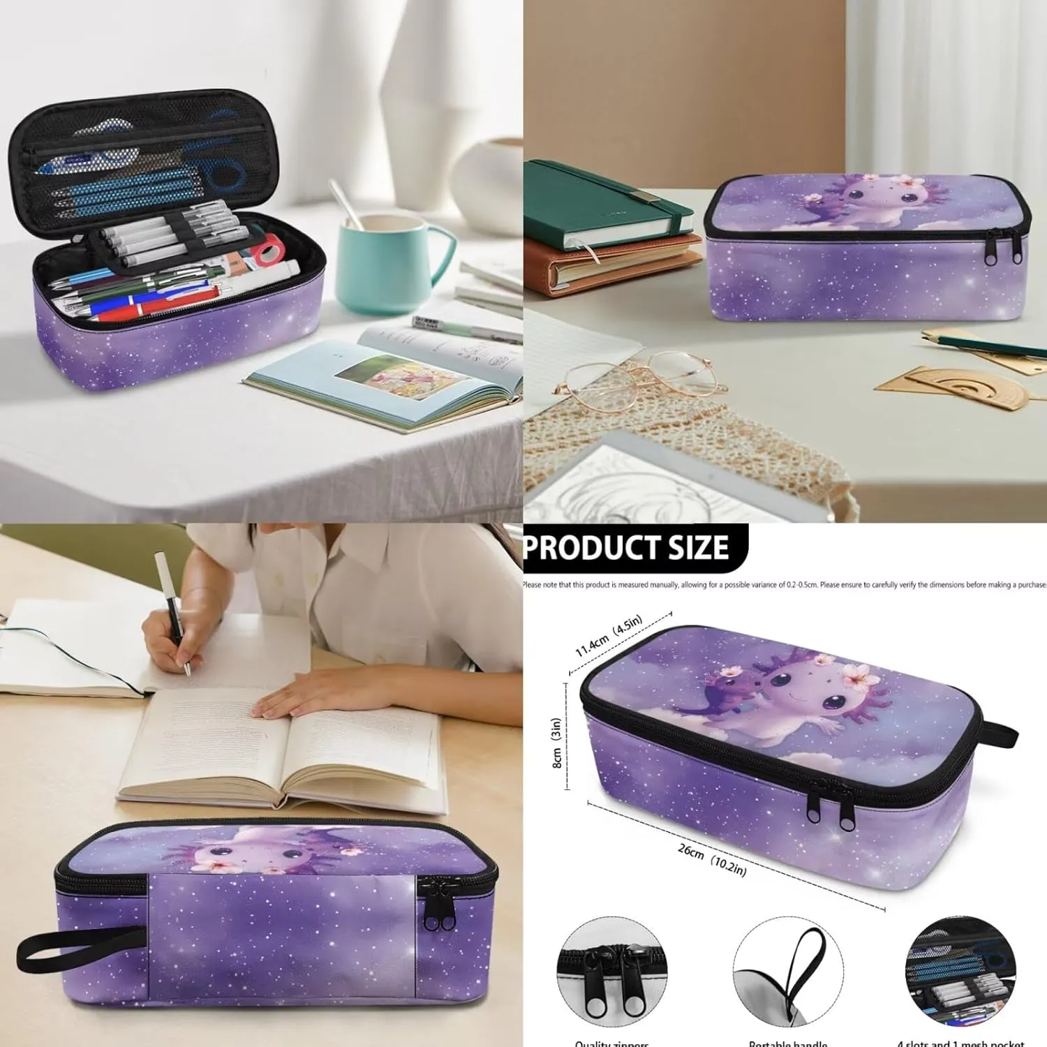 FOR U DESIGNS Girls Axolotl Backpack with Lunchbox Kawaii Bookbag Set Ages 6-8 Lightweight 17 Inch School Bag Grade 1 Cute Book Bags for Kids Purple Travel Rucksack
