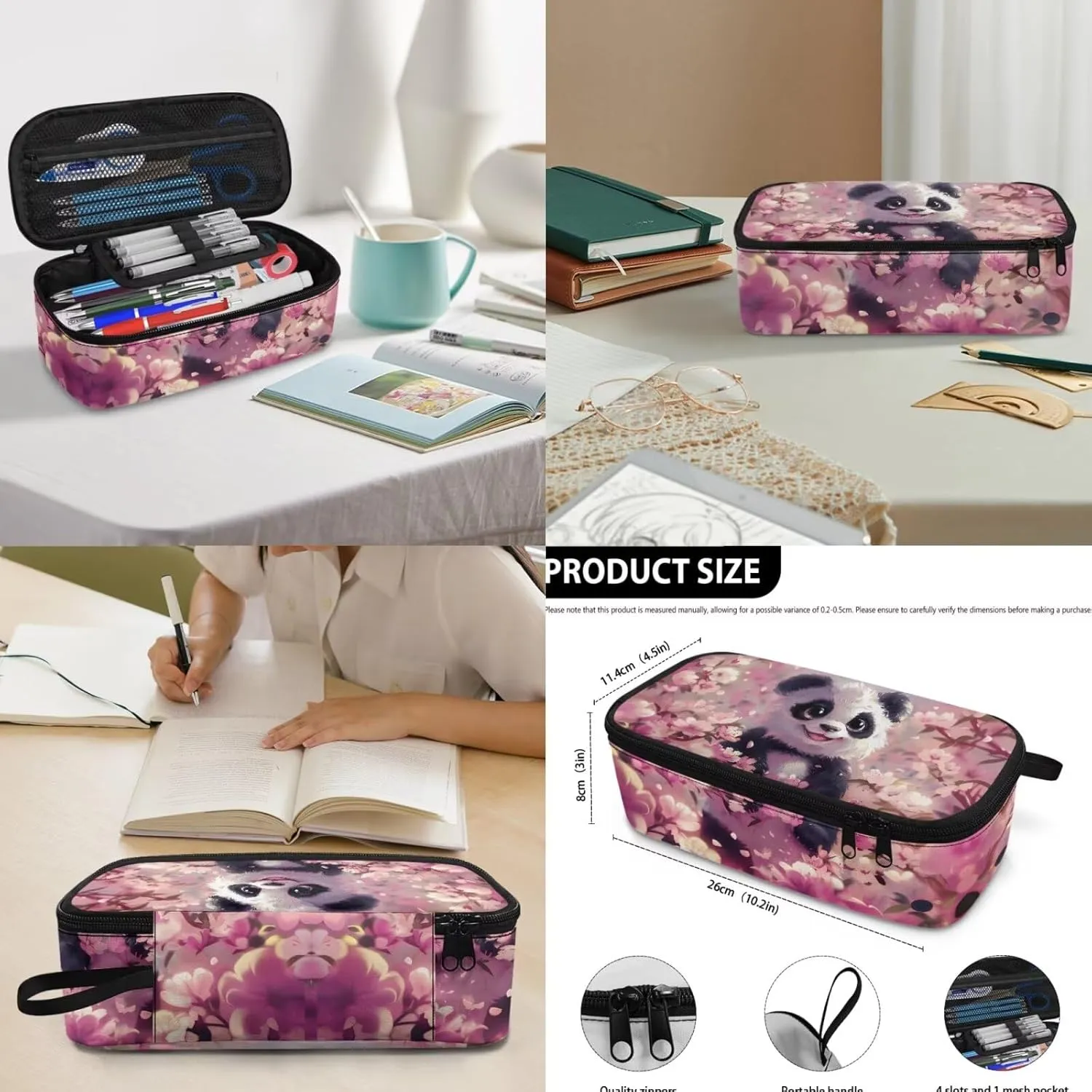 FOR U DESIGNS Panda Backpack for Girls with Lunch Box Kawaii Elementary Bookbag for 6th Grade Large Capacity Lightweight School Bag Girls 8-12 Mochilas Para Niños