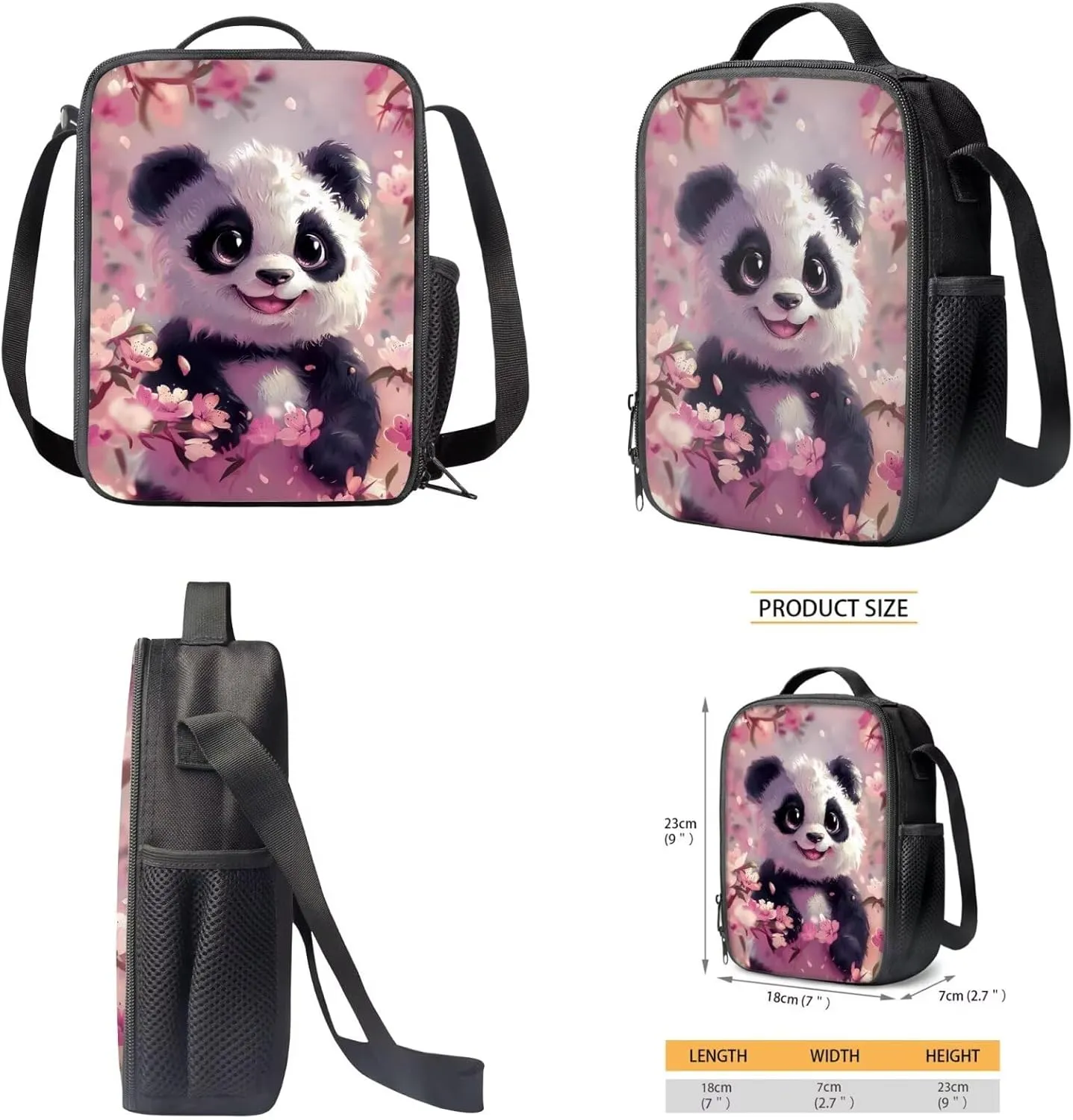 FOR U DESIGNS Panda Backpack for Girls with Lunch Box Kawaii Elementary Bookbag for 6th Grade Large Capacity Lightweight School Bag Girls 8-12 Mochilas Para Niños
