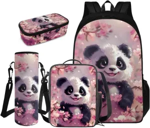 FOR U DESIGNS Panda Backpack for Girls with Lunch Box Kawaii Elementary Bookbag for 6th Grade Large Capacity Lightweight School Bag Girls 8-12 Mochilas Para Niños