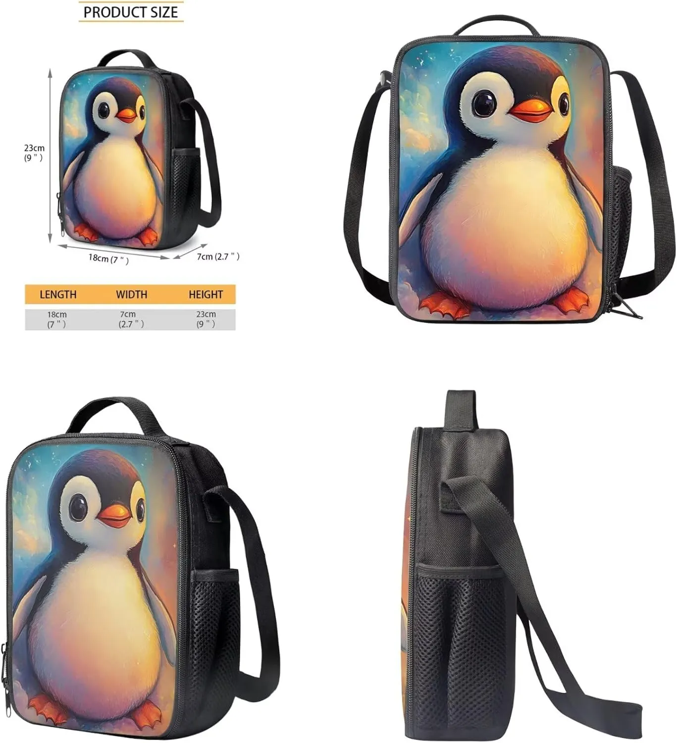 FOR U DESIGNS Penguin Backpack Kids Trendy Girls Bookbag Ages 8-10 Stylish 4th Grade School Bag and Lunch Bag Set 3 in 1 Book Bags for Kids Travel Daypack
