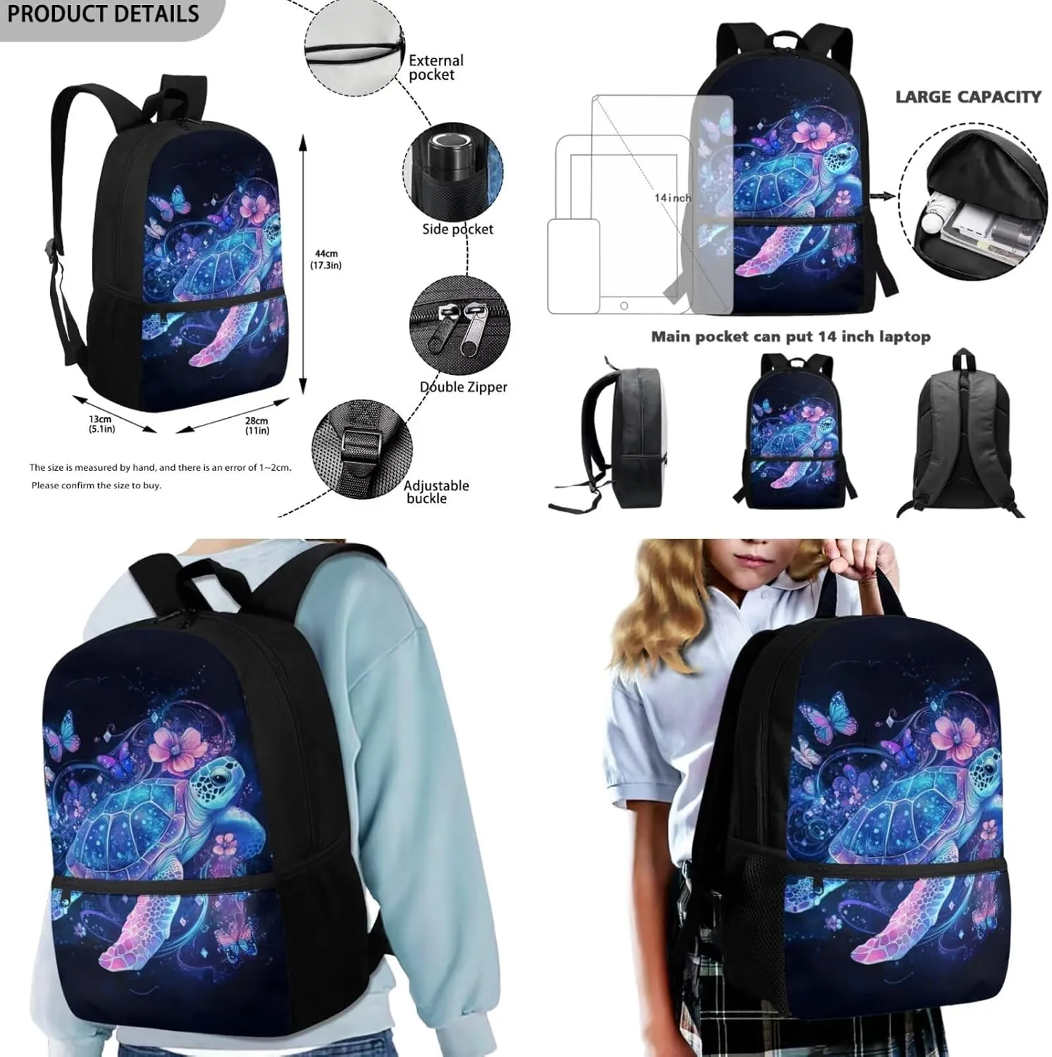 FOR U DESIGNS Turtle Backpack for Kids 5-7 with Lunch Box Kindergarten Elementary School Bag Set 2nd Grade Lightweight Bookbag Set for School 3 Piece School Supplies 17 Inch