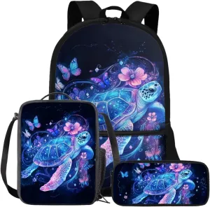 FOR U DESIGNS Turtle Backpack for Kids 5-7 with Lunch Box Kindergarten Elementary School Bag Set 2nd Grade Lightweight Bookbag Set for School 3 Piece School Supplies 17 Inch