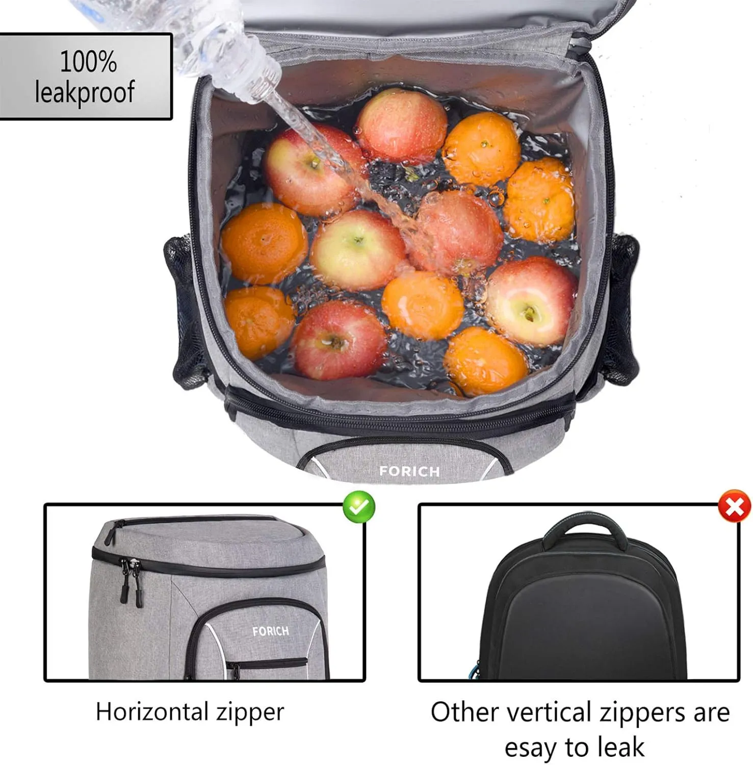 FORICH Insulated Cooler Backpack Lightweight Soft Cooler Bag Leakproof Backpack Cooler for Men Women to Lunch Work Picnic Beach Camping Hiking Park Day Trips, 30 Cans