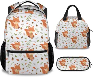 Fox Backpack with Lunch Box and Pencil Case for Girls Boys, 16 Inch School Bookbag with Adjustable Straps, Travel Bag Durable, Lightweight, Large Capacity