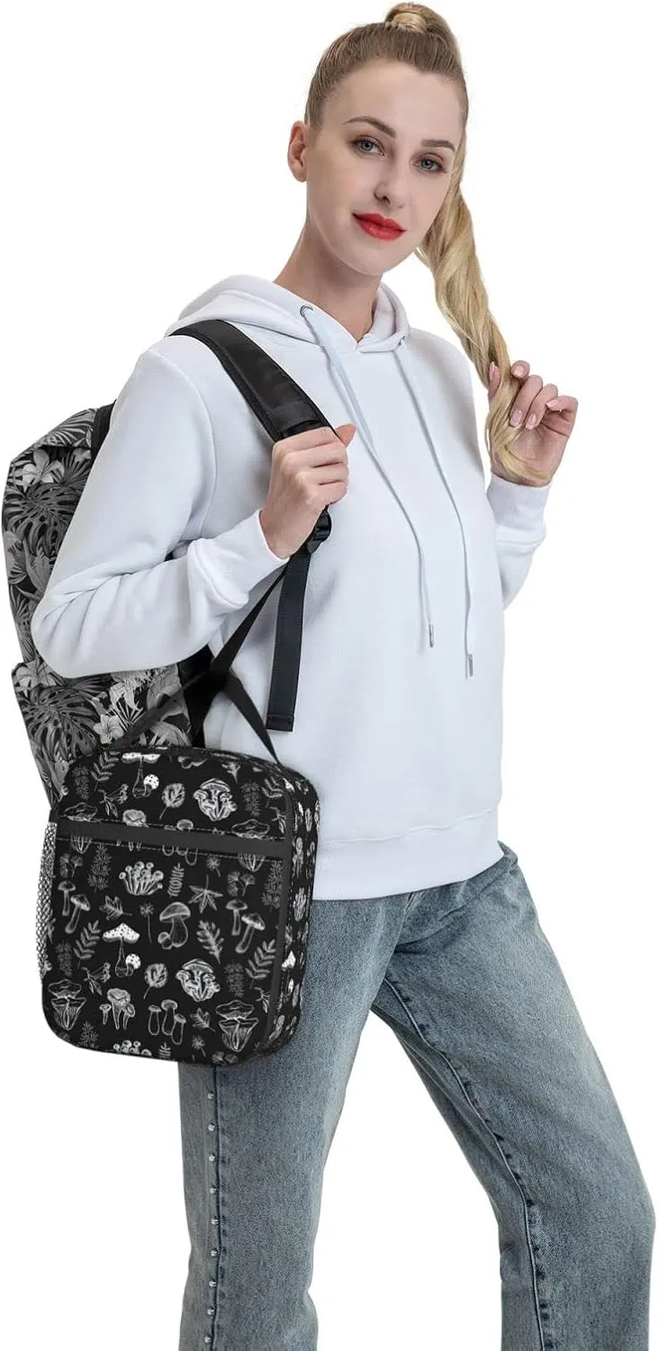 FREEHOTU White Mushrooms Lunch Bag Double Insulated Leakproof Lunch Box Tote Bag Cooler Lunch Organizer for Work Picnic Travel Camping