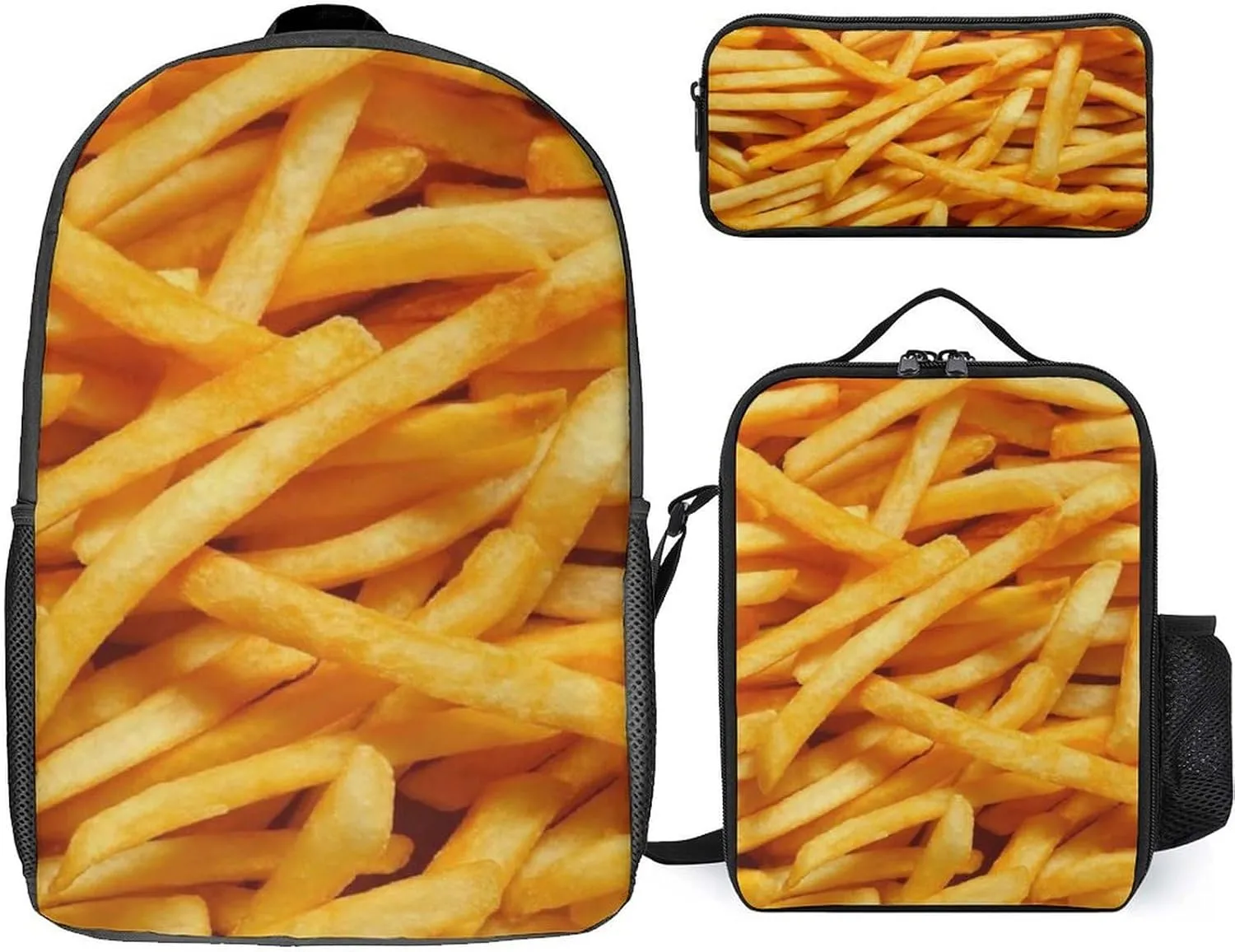 French Fries Shoulder Backpack Diagonal Lunch Bag Pencil Case Set