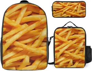 French Fries Shoulder Backpack Diagonal Lunch Bag Pencil Case Set