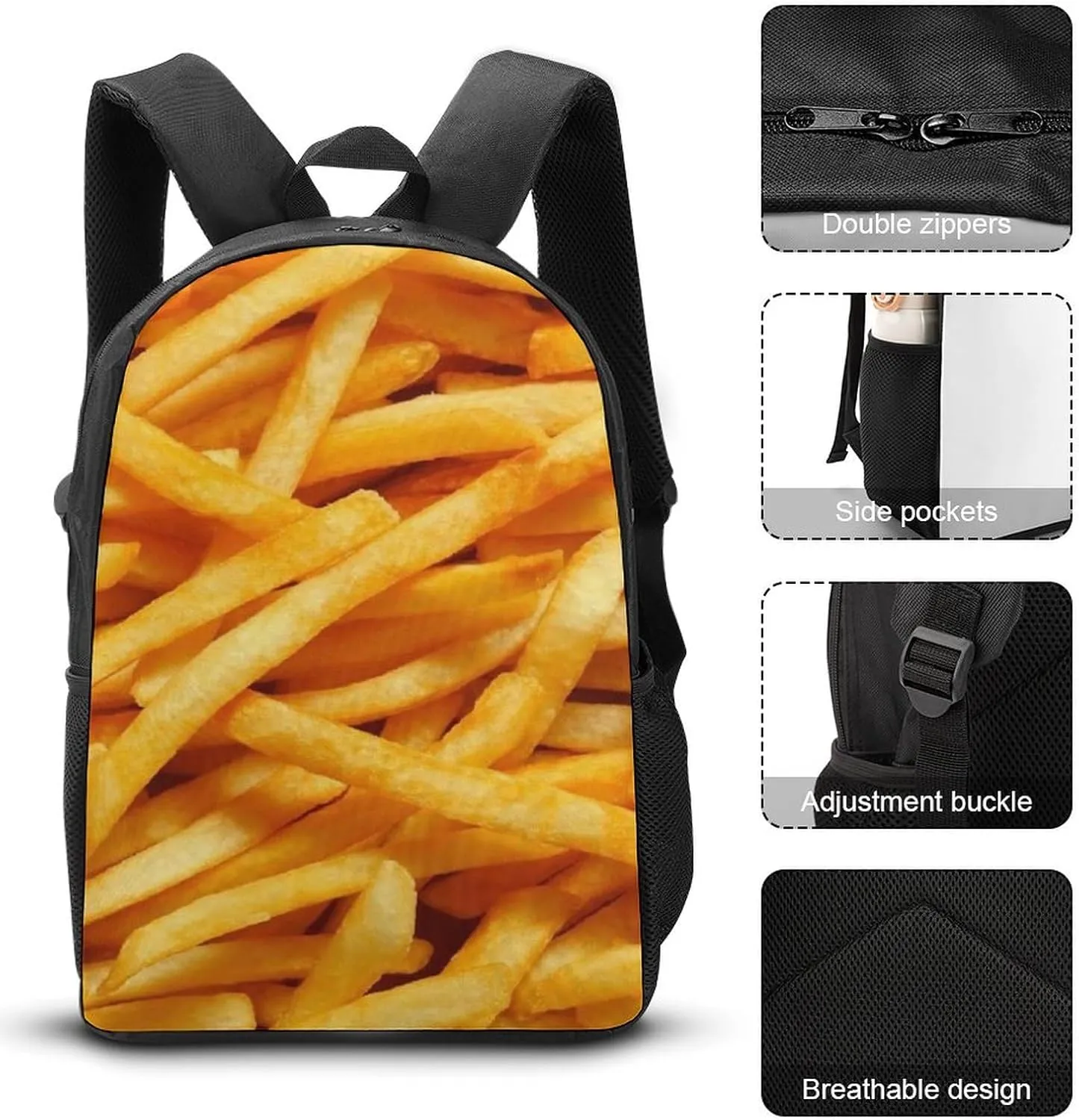 French Fries Shoulder Backpack Diagonal Lunch Bag Pencil Case Set