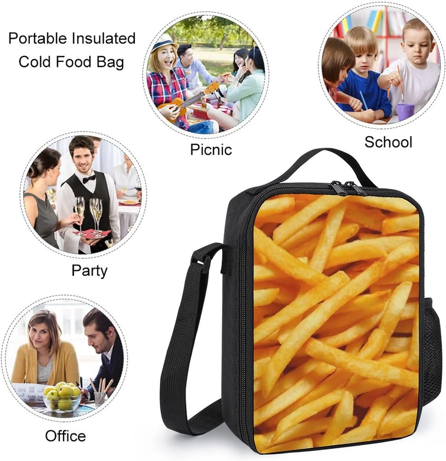 French Fries Shoulder Backpack Diagonal Lunch Bag Pencil Case Set