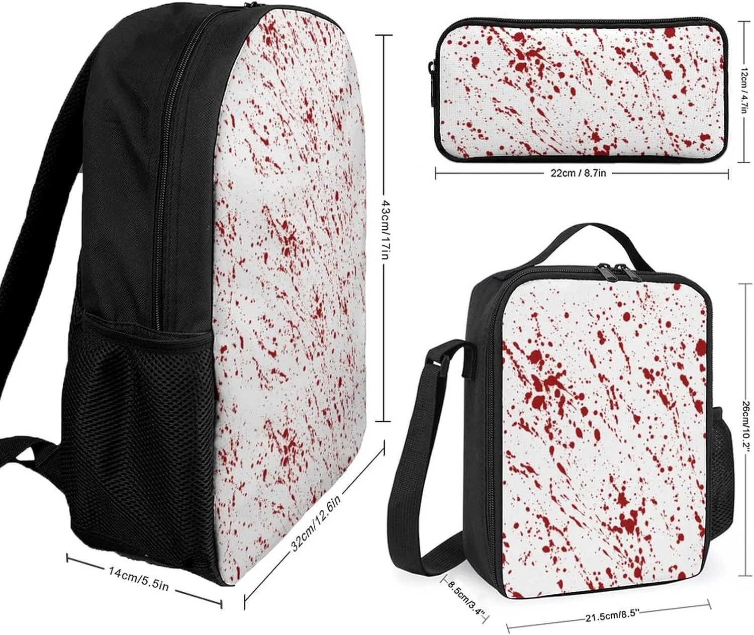 Fright Halloween Shoulder Backpack Diagonal Lunch Bag Pencil Case Set