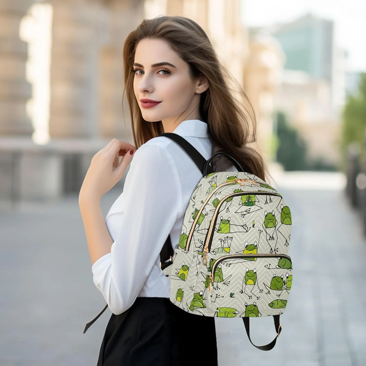 Frog Quilted Backpack Purse for Women Fashion Small Backpack Shoulder Bag Travel Casual Daypack