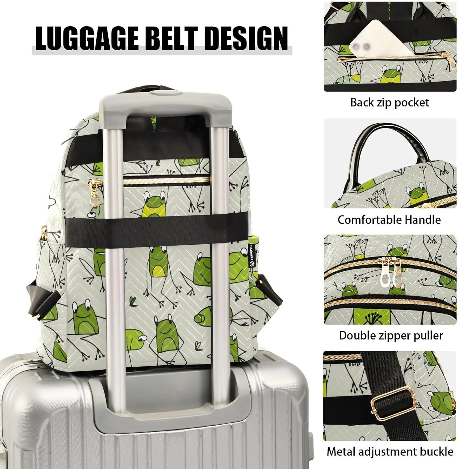 Frog Quilted Backpack Purse for Women Fashion Small Backpack Shoulder Bag Travel Casual Daypack