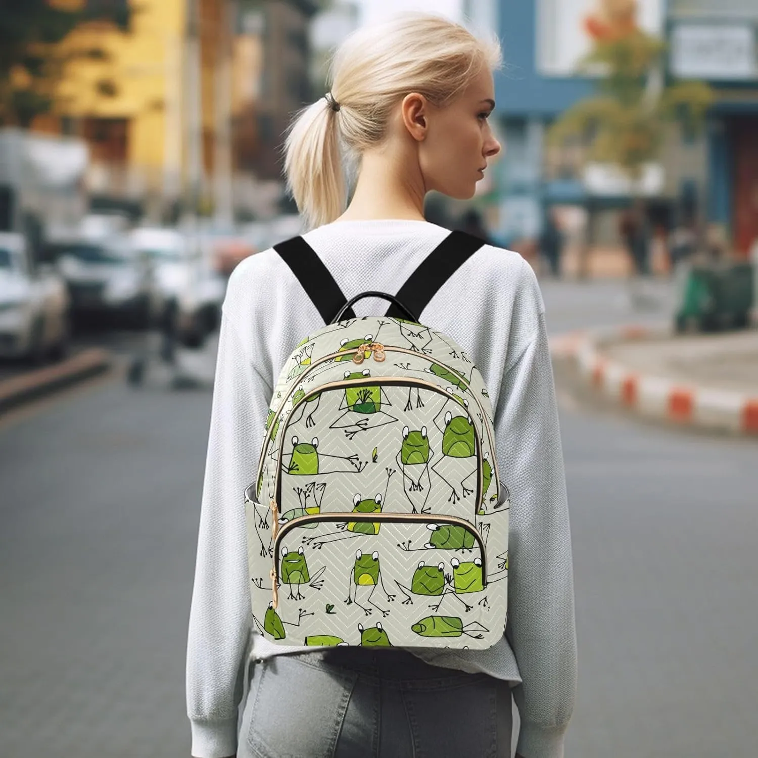 Frog Quilted Backpack Purse for Women Fashion Small Backpack Shoulder Bag Travel Casual Daypack