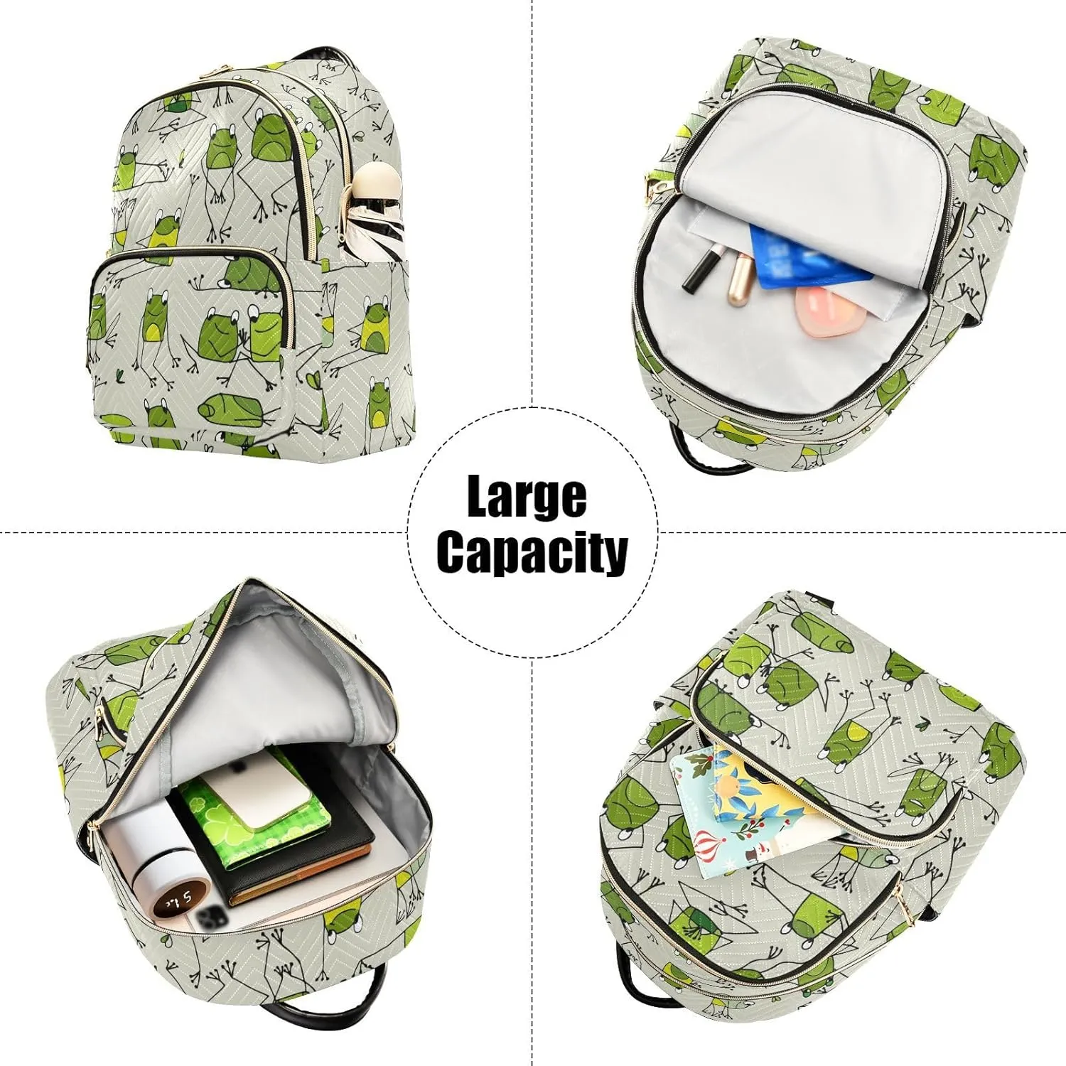Frog Quilted Backpack Purse for Women Fashion Small Backpack Shoulder Bag Travel Casual Daypack