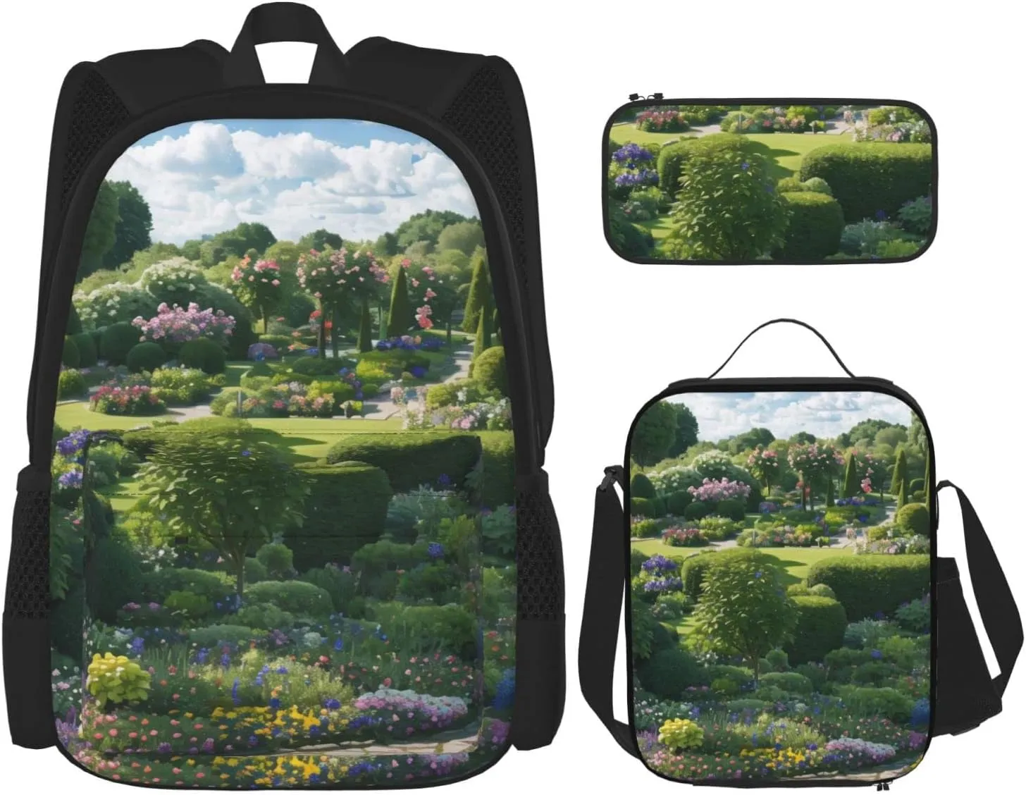 Full Of Plants Three-Piece Backpack Set With Pocket Backpack Cross-Body Lunch Bag Pen Bag For Travel Daypack