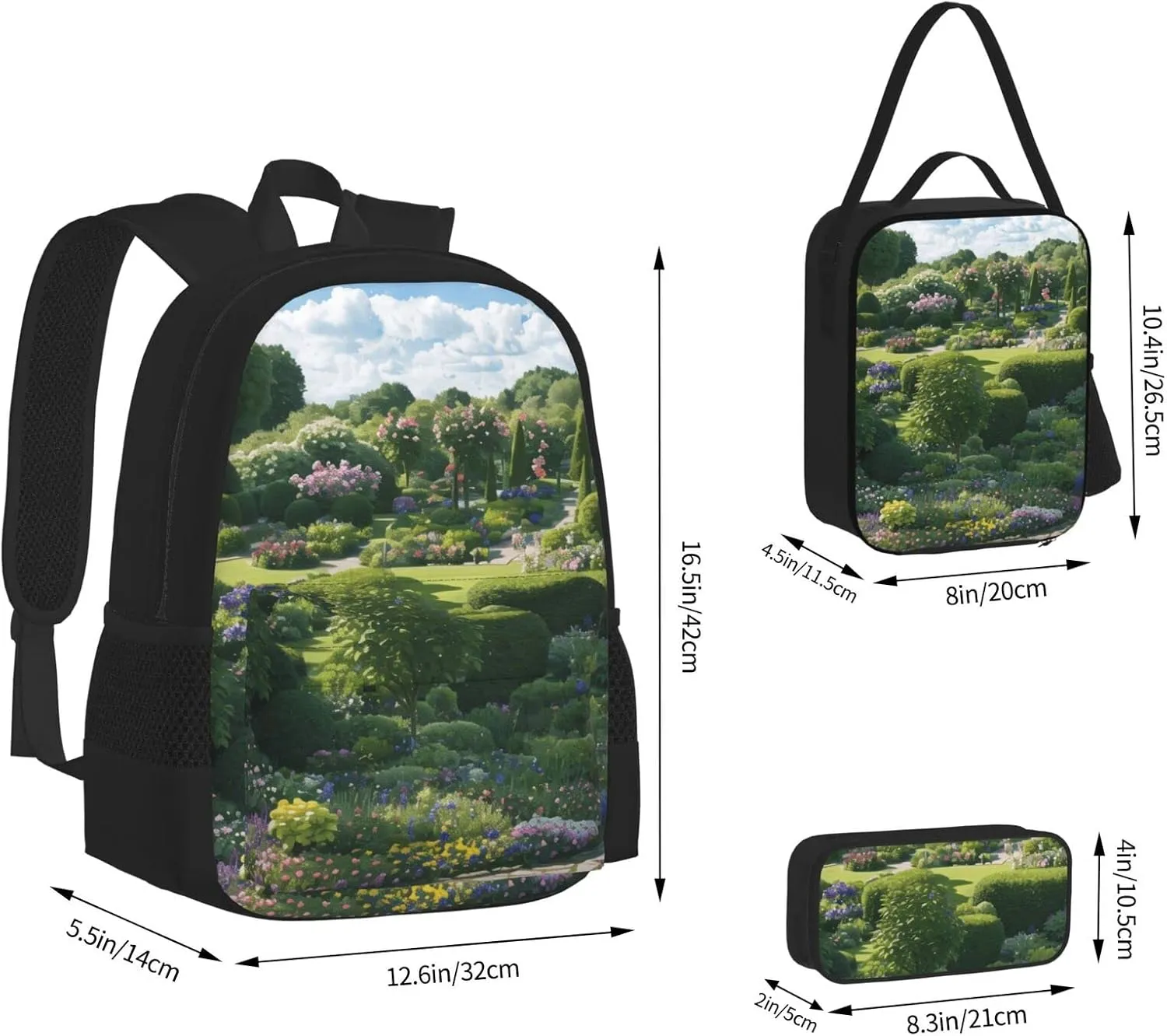 Full Of Plants Three-Piece Backpack Set With Pocket Backpack Cross-Body Lunch Bag Pen Bag For Travel Daypack