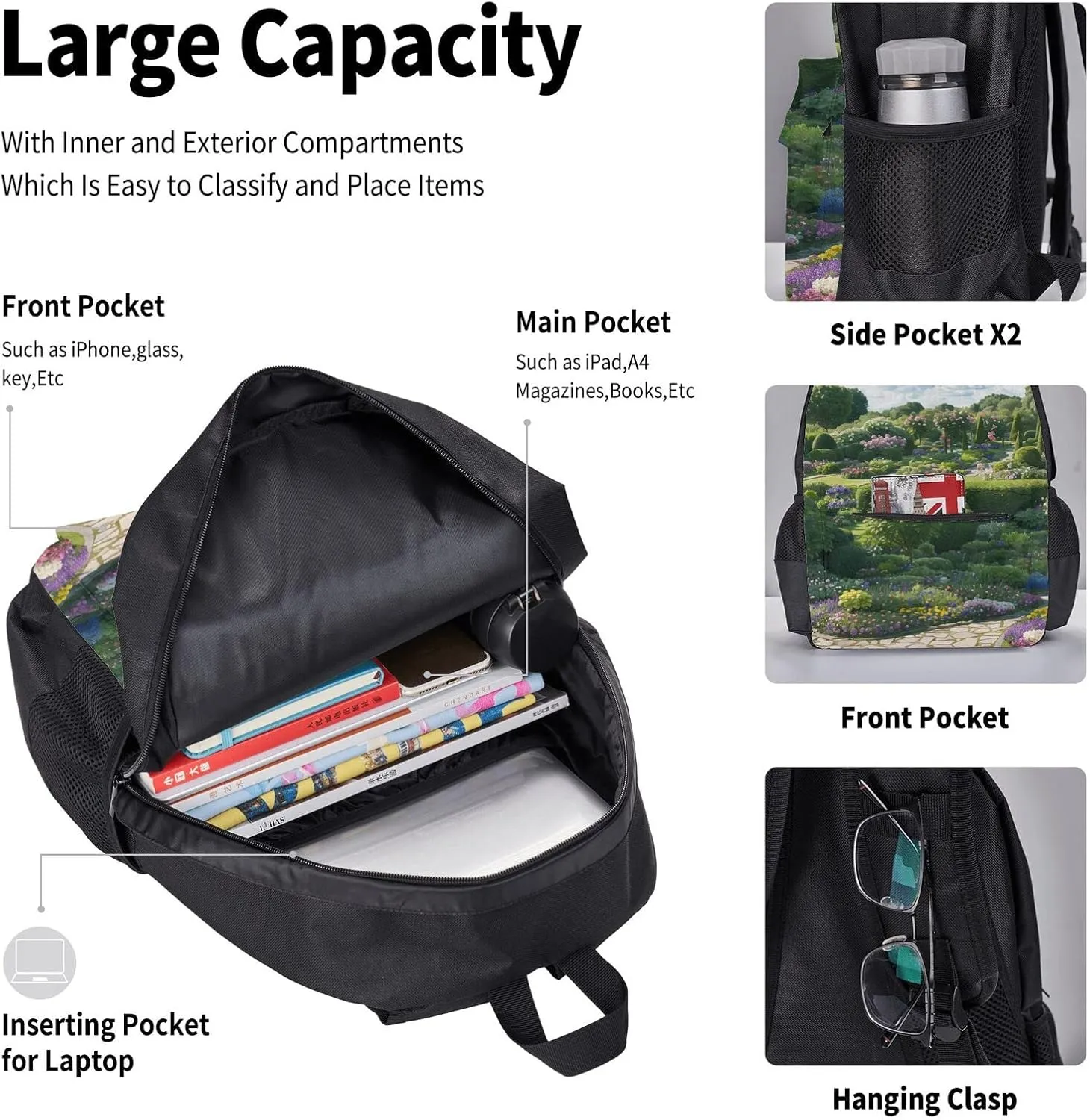 Full Of Plants Three-Piece Backpack Set With Pocket Backpack Cross-Body Lunch Bag Pen Bag For Travel Daypack