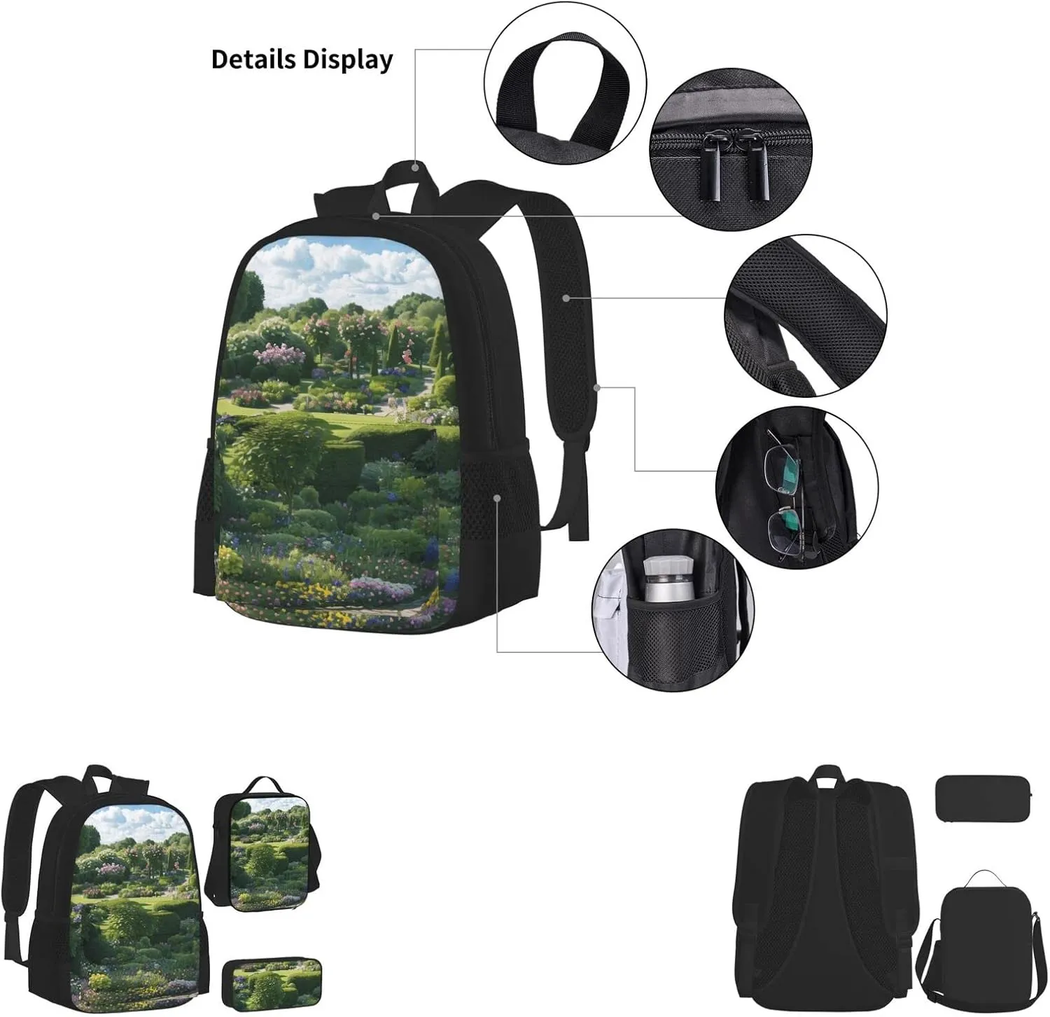 Full Of Plants Three-Piece Backpack Set With Pocket Backpack Cross-Body Lunch Bag Pen Bag For Travel Daypack