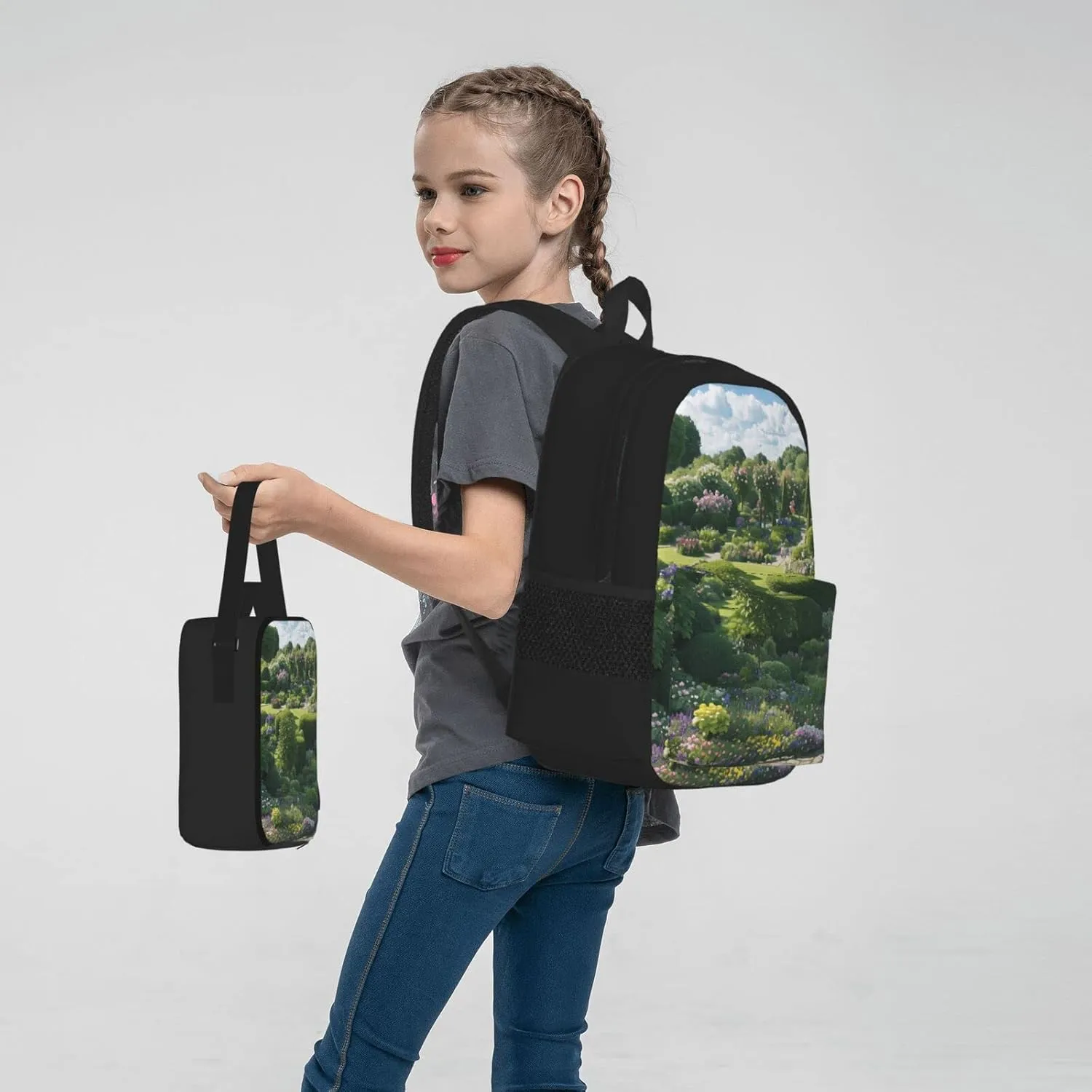 Full Of Plants Three-Piece Backpack Set With Pocket Backpack Cross-Body Lunch Bag Pen Bag For Travel Daypack