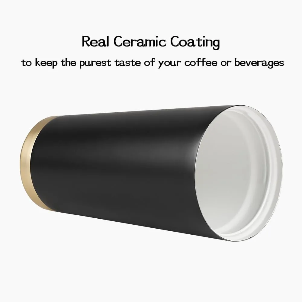 Funkrin Coffee Travel Mug with Straw & Flip Lid, 16oz Insulated Tumbler Cup with Ceramic Coating, Double Wall Vacuum Leak-Proof Thermos Mug for Office School Party Camping