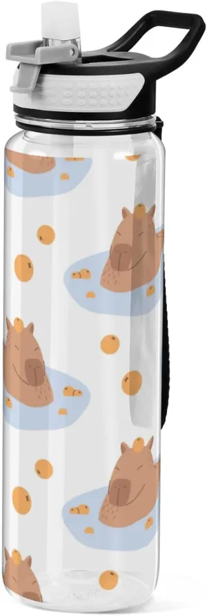 Funny Capybaras Swimming Kids Water Bottle with Straw Sports Bottles BPA-Free Tritan Plastic Water Jug for Women Men Gym Outdoors