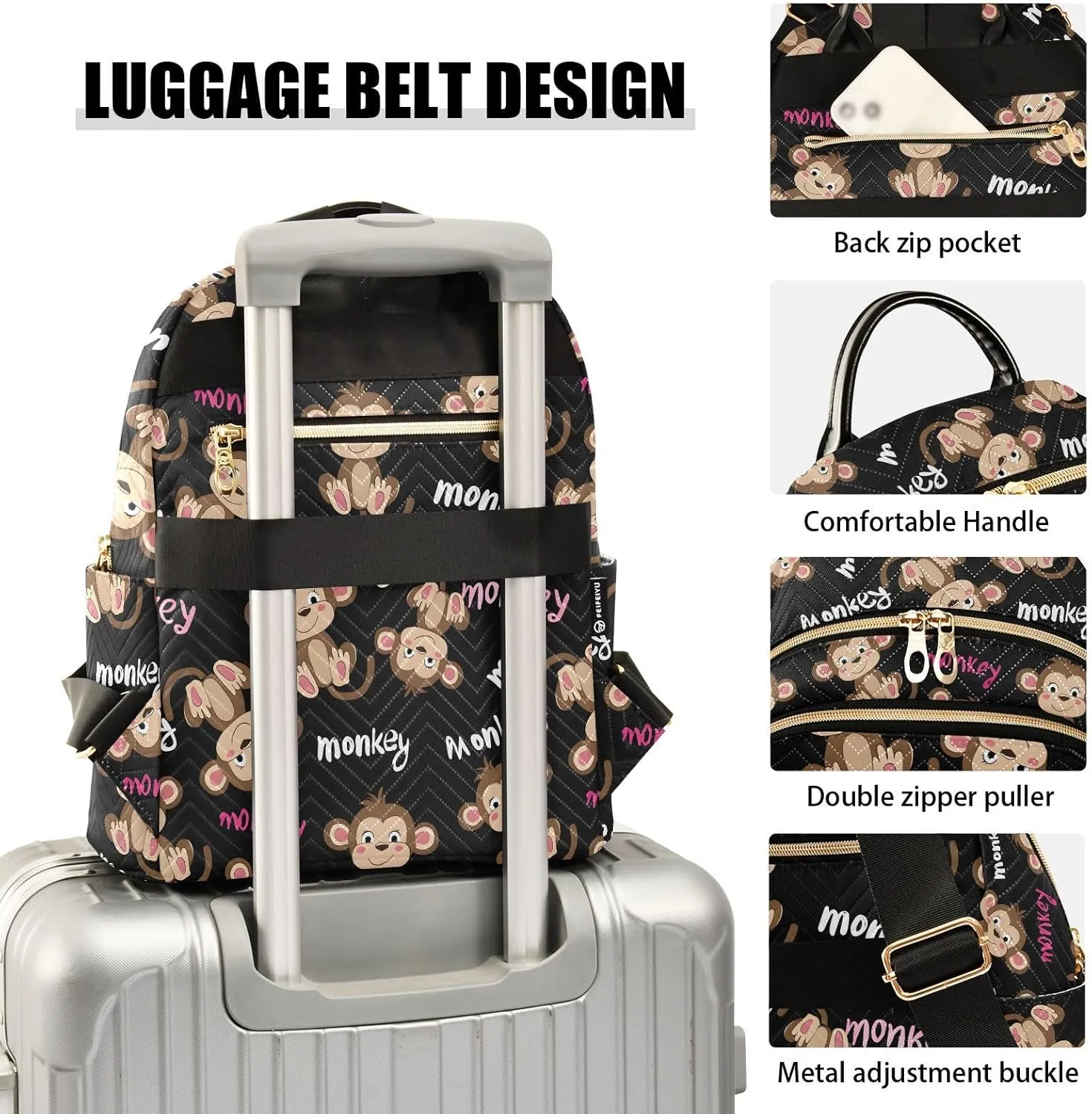 Funny Monkey Words Mini Backpack Purse for Women Shoulder Bag Fashion Daypack Ladies Handbag Lightweight Travel Bag Rucksack