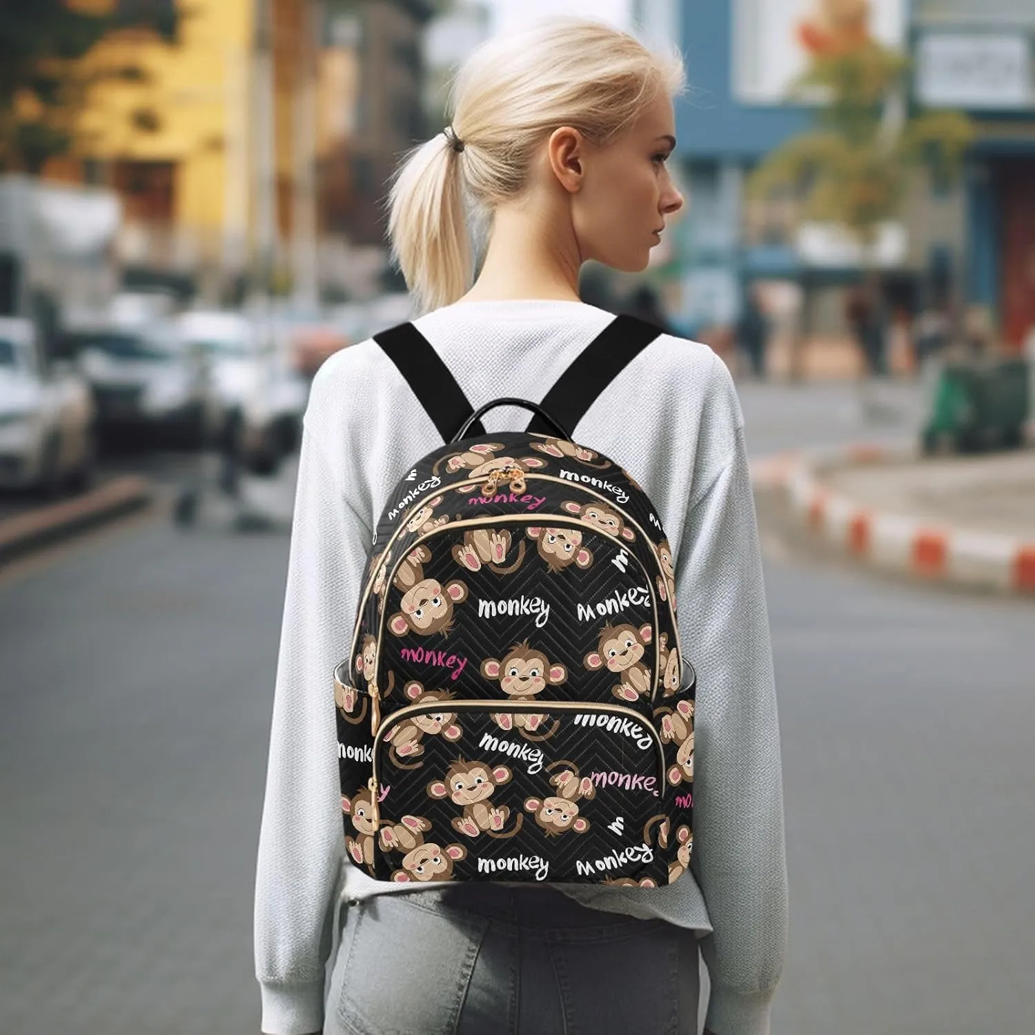 Funny Monkey Words Mini Backpack Purse for Women Shoulder Bag Fashion Daypack Ladies Handbag Lightweight Travel Bag Rucksack