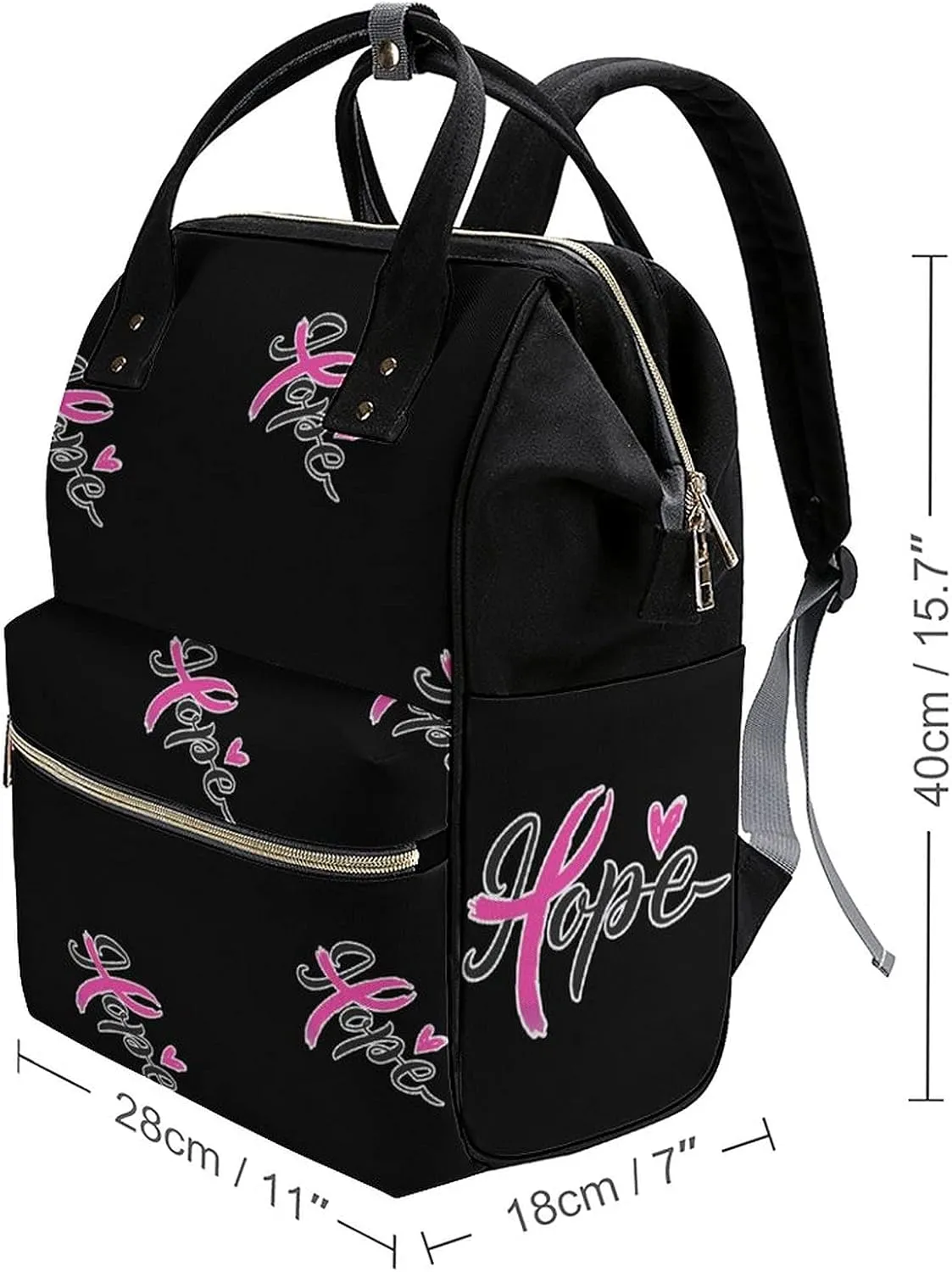 FunnyStar Hope Breast Cancer Awareness Women Laptop Backpack Travel Nurse Shoulder Bag Casual Mommy Daypack Black-style 0ne size