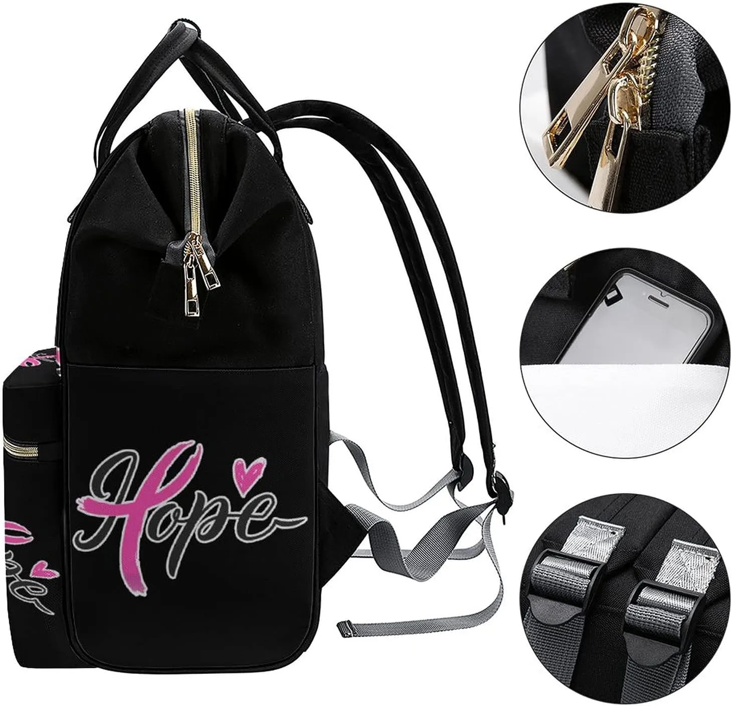 FunnyStar Hope Breast Cancer Awareness Women Laptop Backpack Travel Nurse Shoulder Bag Casual Mommy Daypack Black-style 0ne size