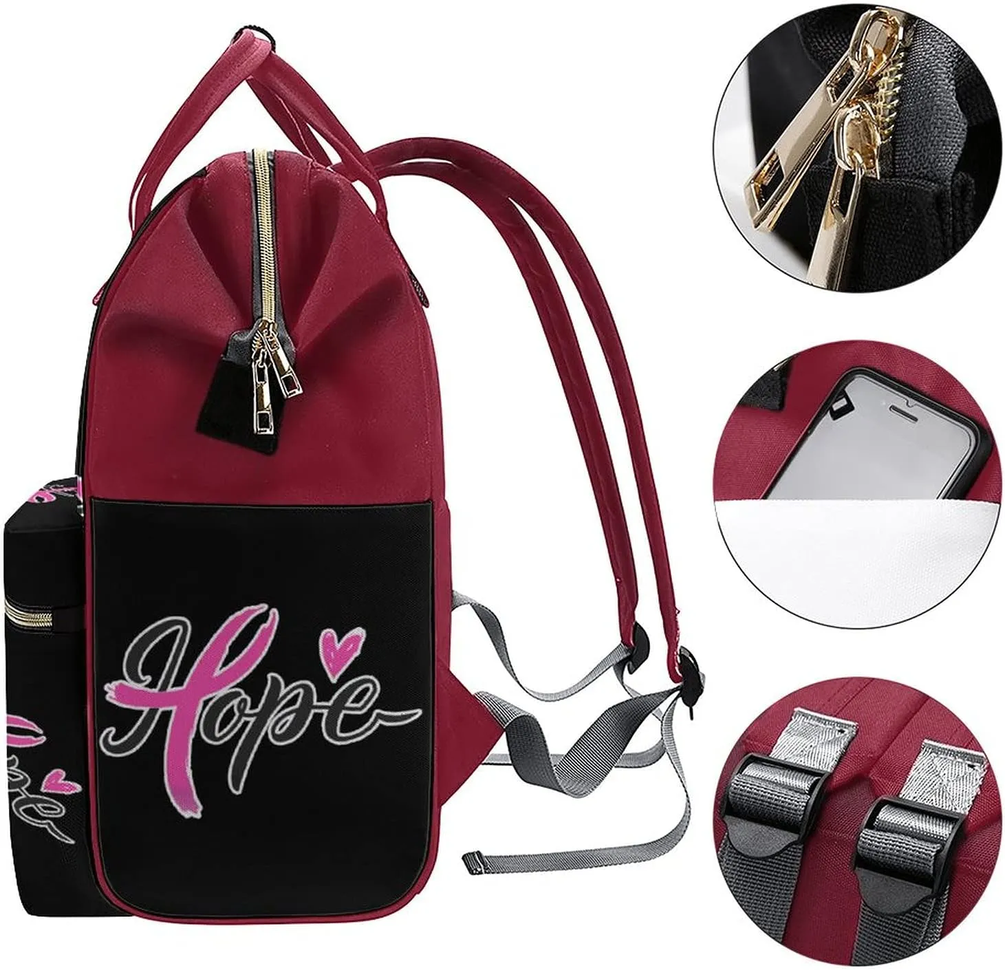 FunnyStar Hope Breast Cancer Awareness Women's Laptop Backpack Travel Nurse Shoulder Bag Casual Mommy Daypack