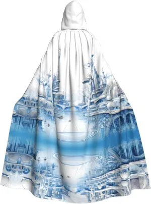 Future city silhouette Prints Halloween Adult Hooded Cloak for Cosplay Costume Parties and More