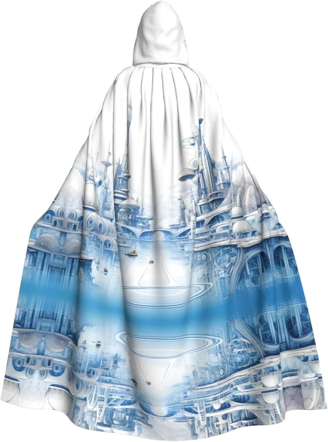 Future city silhouette Prints Halloween Adult Hooded Cloak for Cosplay Costume Parties and More