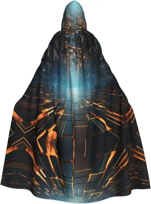 Future technology textures Prints Halloween Adult Hooded Cloak for Cosplay Costume Parties and More