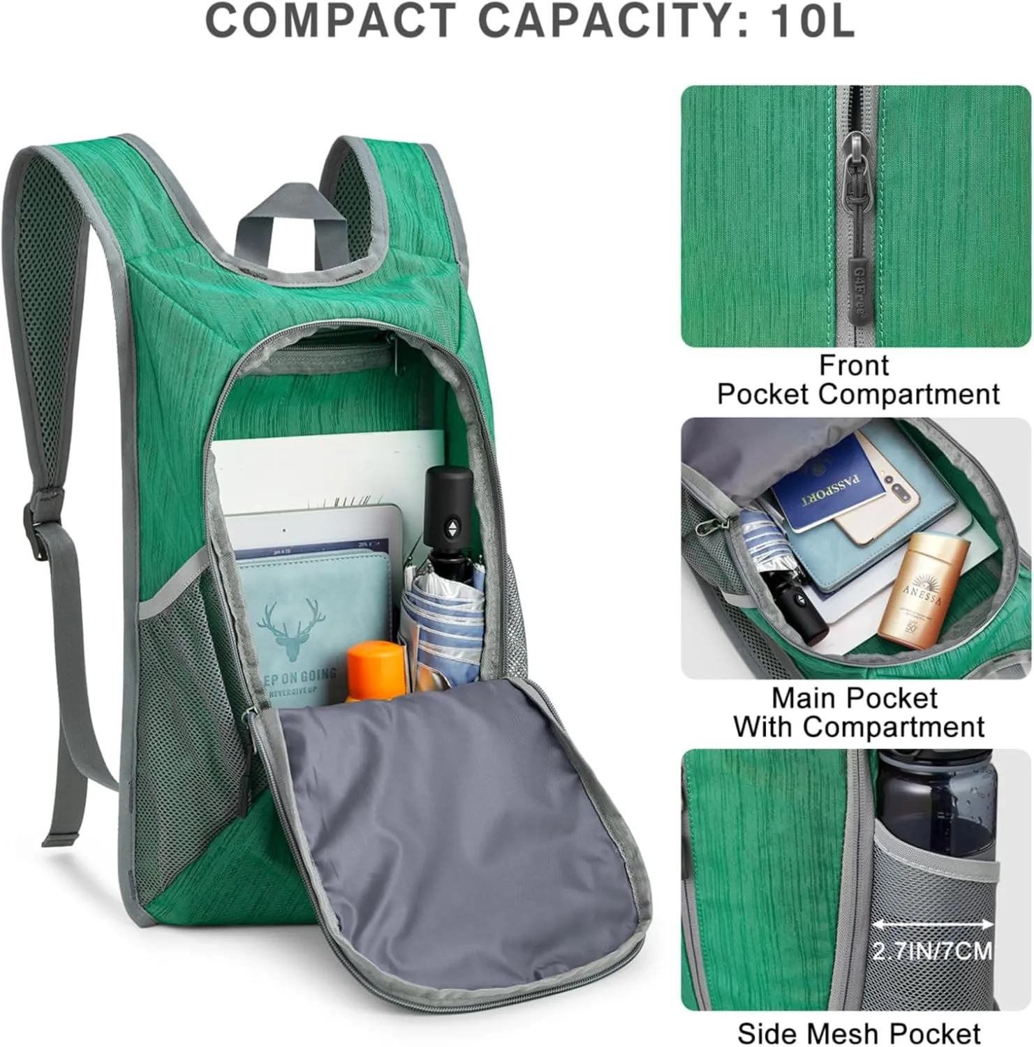 G4Free 10L Hiking Backpack Small Travel Hiking Daypack Lightweight Packable Backpack Casual Foldable Shoulder Bag